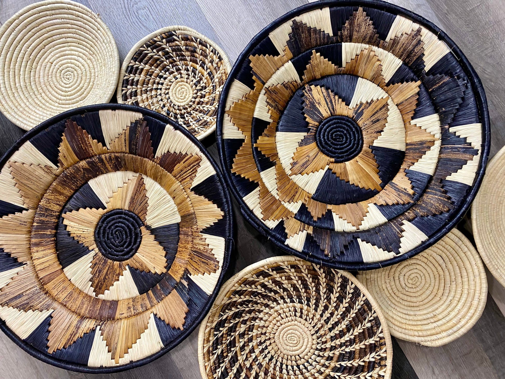 Moon’s Assorted Set of 9 African Baskets 7.5”-16” Wall Baskets Set, Wall hanging decor, African wall basket, Boho wall art 2