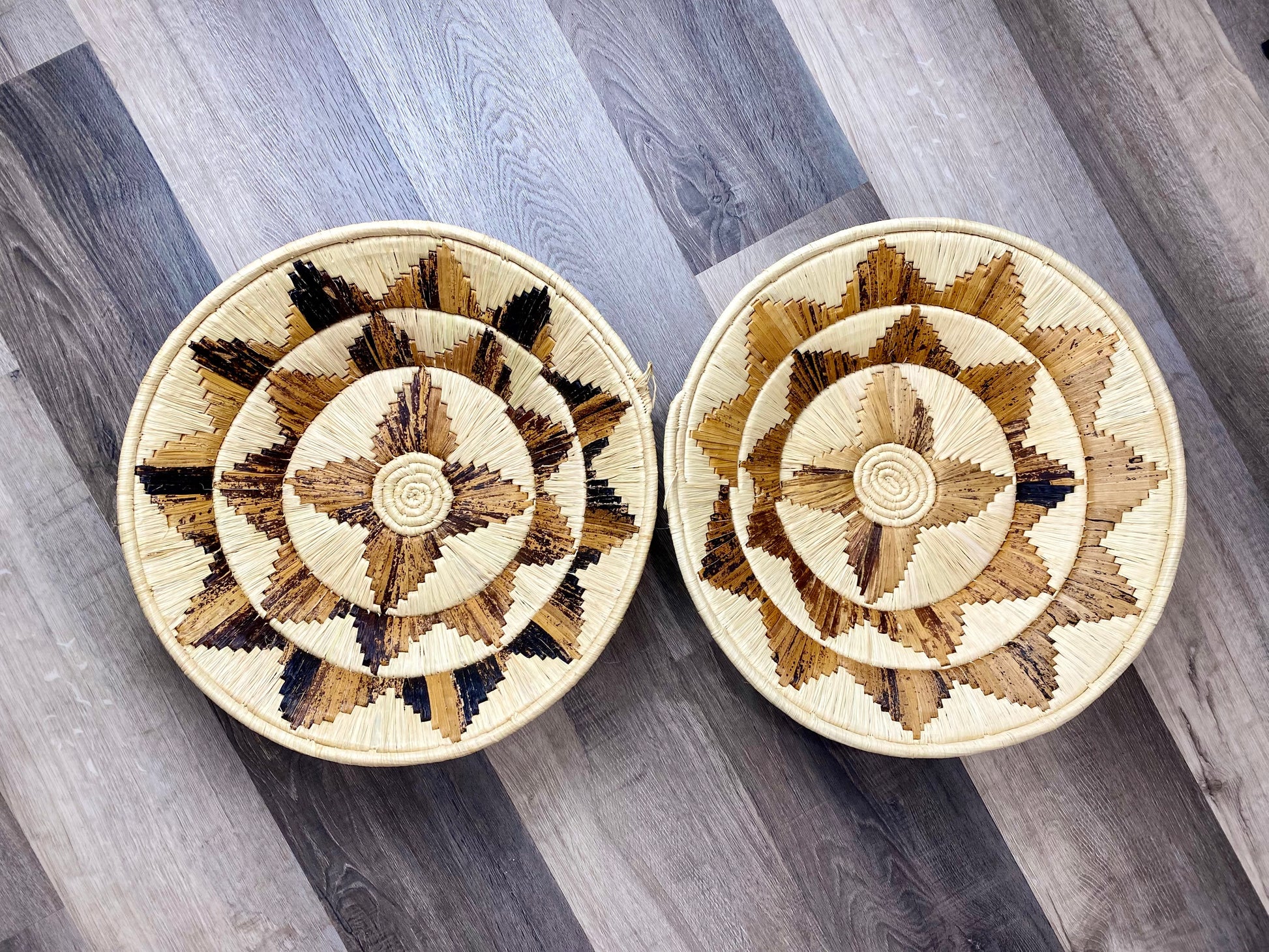 Moon’s Assorted Set of 2 Large African Baskets 17” Wall Baskets Set, Wall hanging decor, African wall basket, Boho wall art