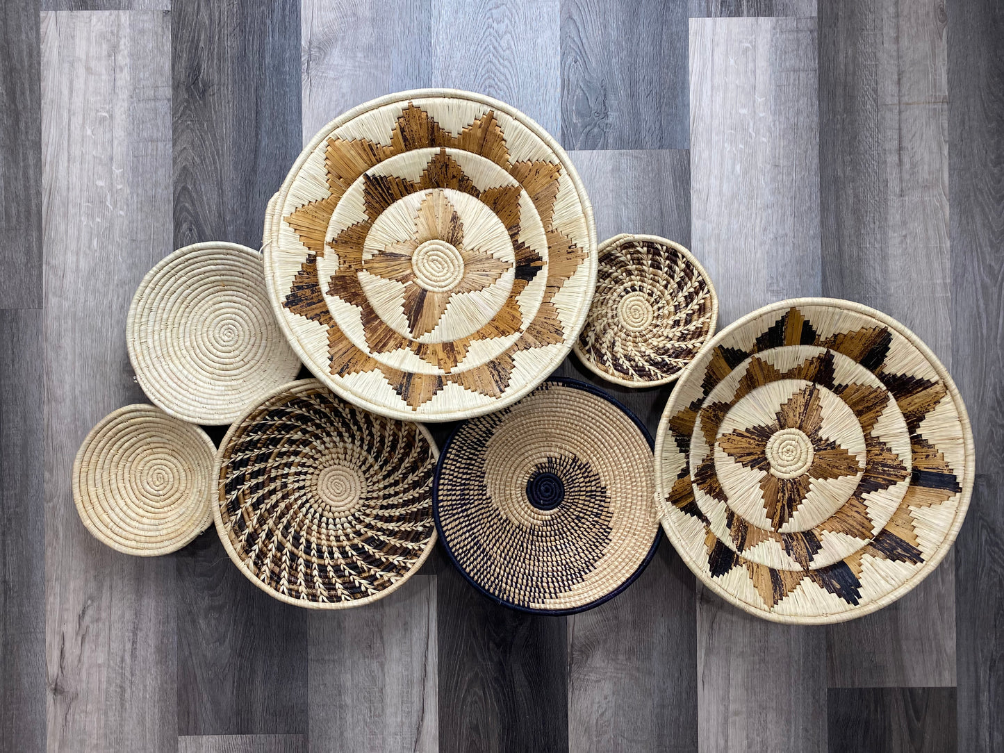 Moon’s Assorted Set of 7 XXL African Wall Baskets 50-31 cm, Wall Baskets Set, Wall hanging decor, Boho wall art