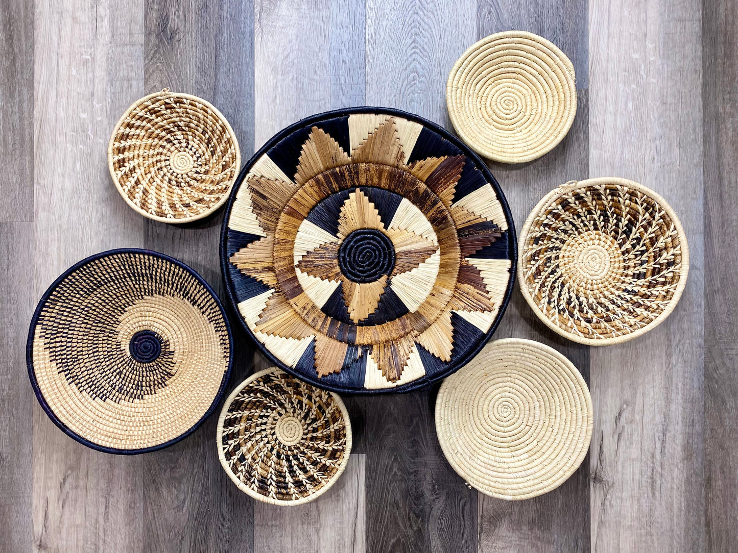 Moon’s Assorted Set of 6 African Baskets 7.5”-16” Wall Baskets Set, Wall hanging decor, African wall basket, Boho wall art 1