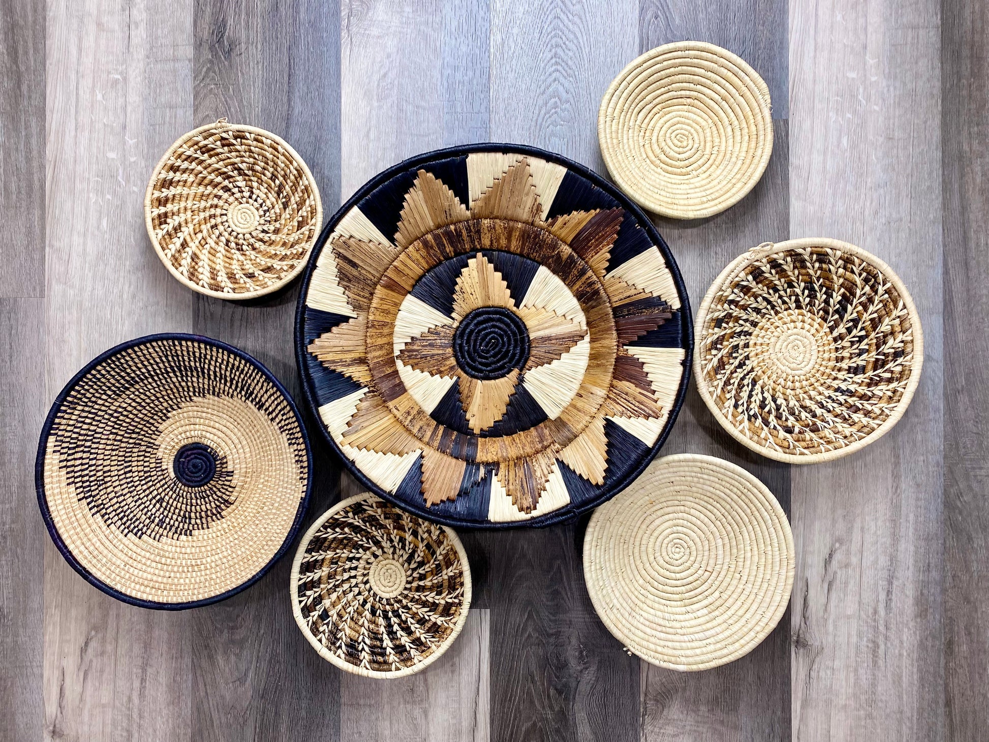 Moon’s Assorted Set of 6 African Baskets 7.5”-16” Wall Baskets Set, Wall hanging decor, African wall basket, Boho wall art 1
