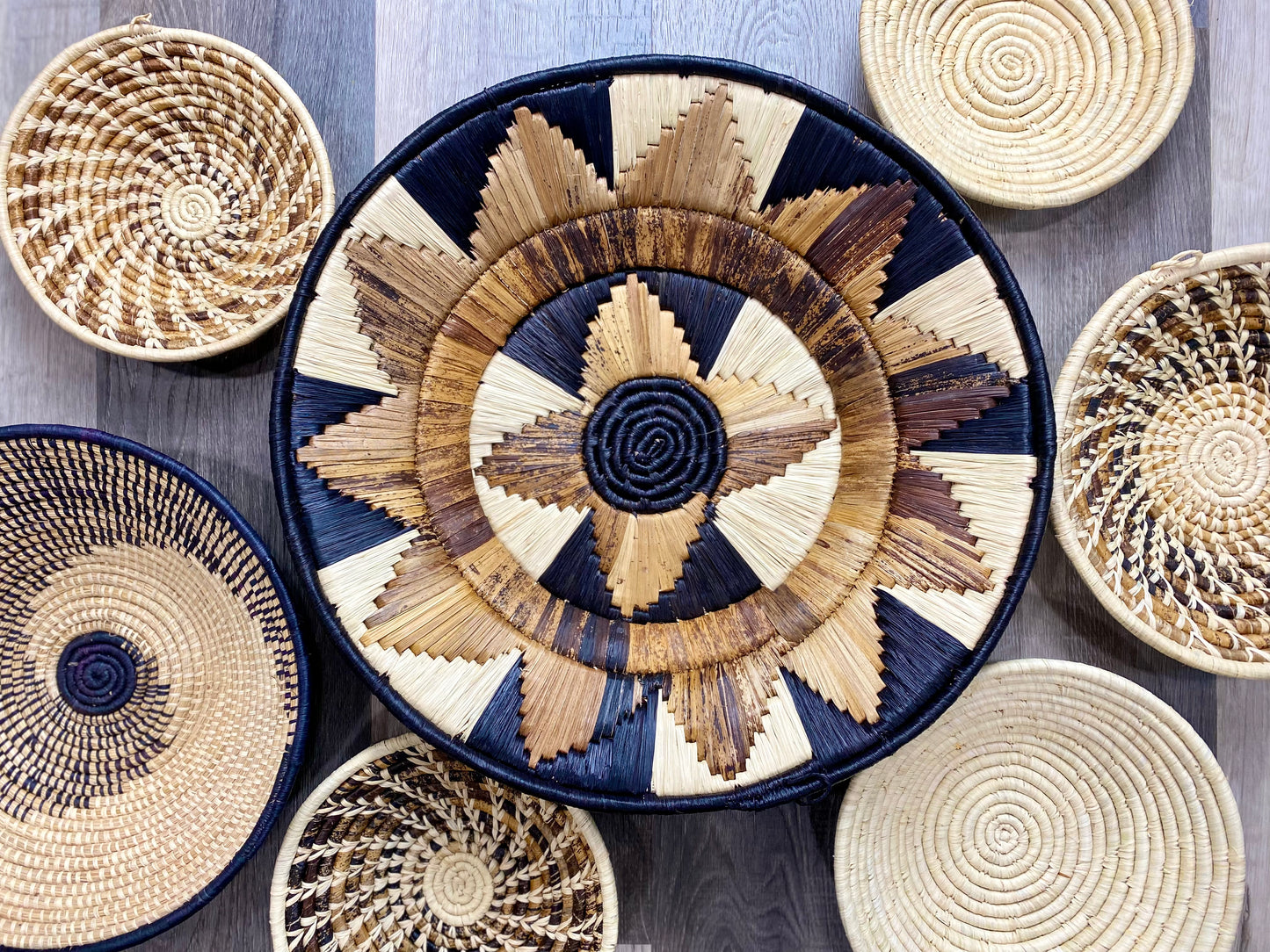 Moon’s Assorted Set of 6 African Baskets 7.5”-16” Wall Baskets Set, Wall hanging decor, African wall basket, Boho wall art 3