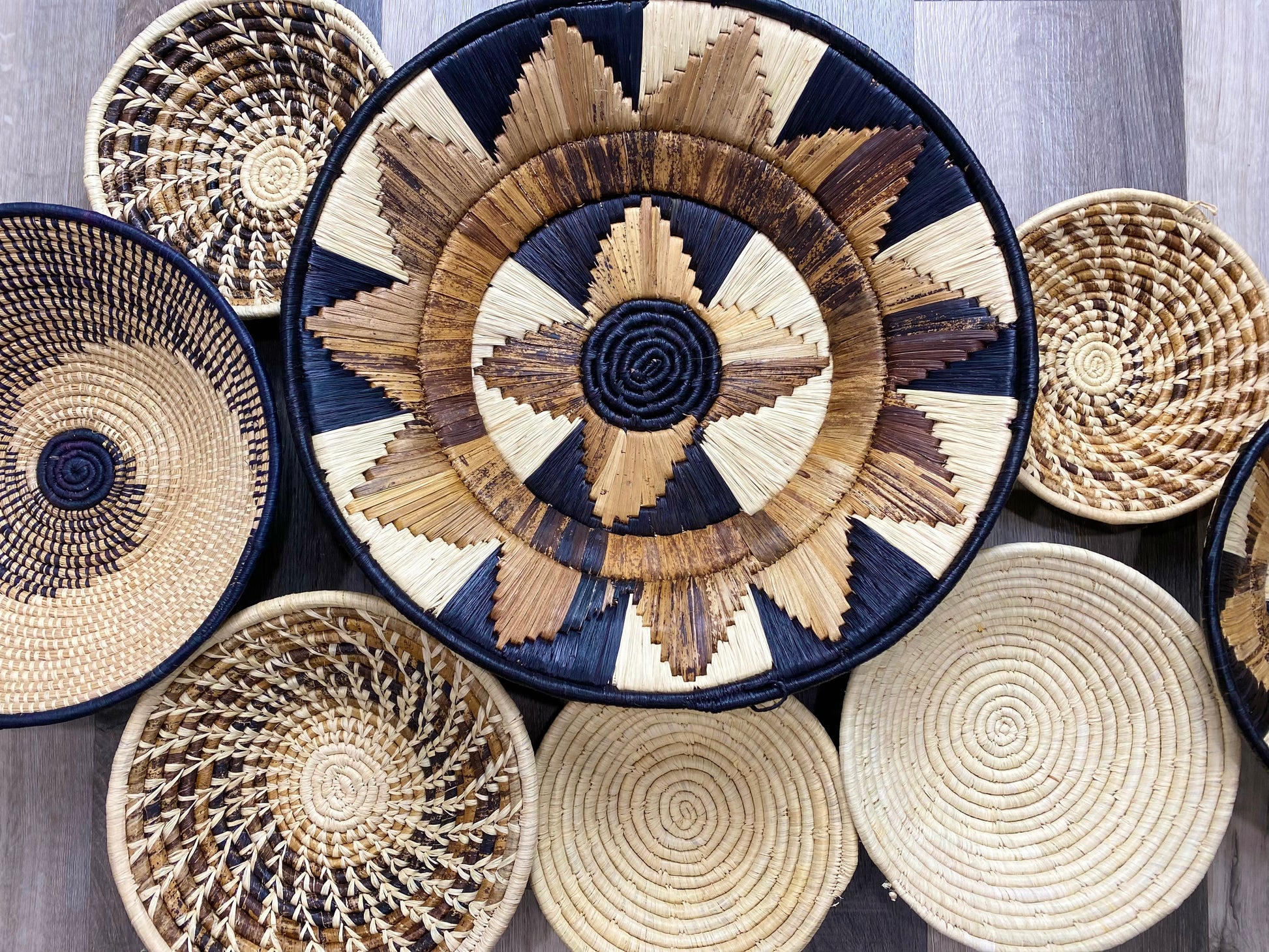 Moon’s Assorted Set of 8 African Baskets 7.5”-16” Wall Baskets Set, Wall hanging decor, African wall basket, Boho wall art Christmas gift 4