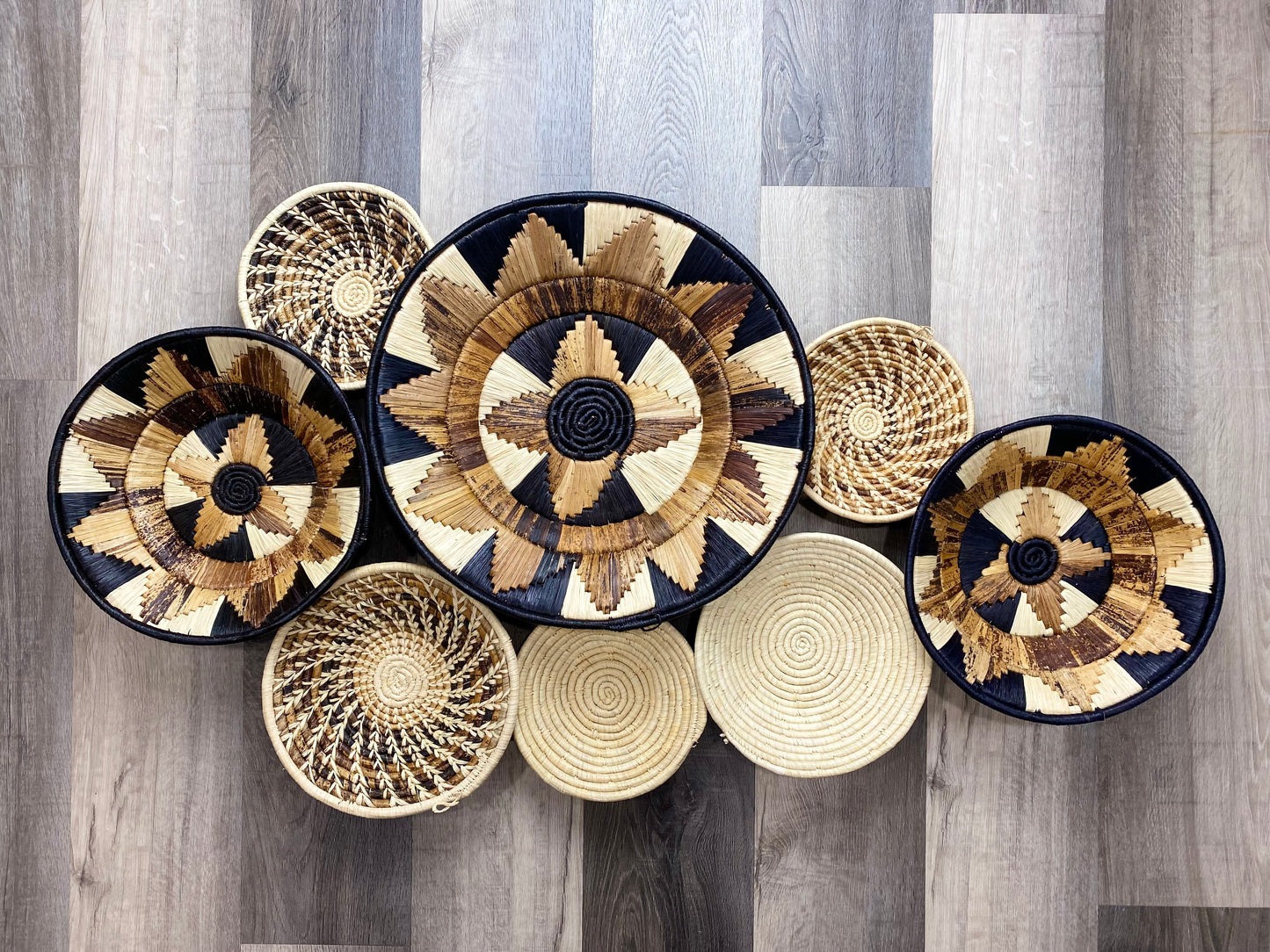 Moon’s Assorted Set of 8 African Baskets 7.5”-16” Wall Baskets Set, Wall hanging decor, African wall basket, Boho wall art