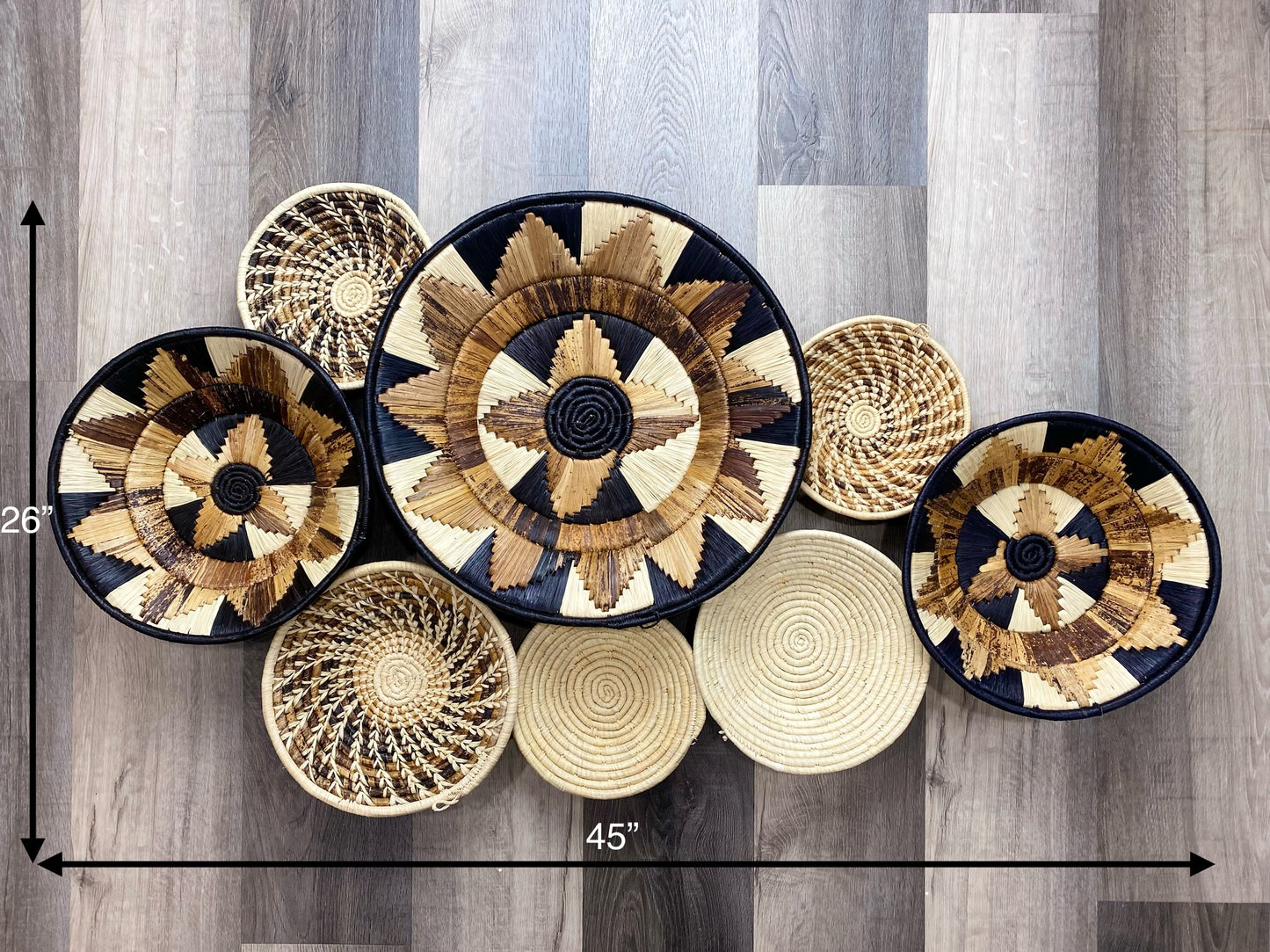 Moon’s Assorted Set of 8 African Baskets 7.5”-16” Wall Baskets Set, Wall hanging decor, African wall basket, Boho wall art 1