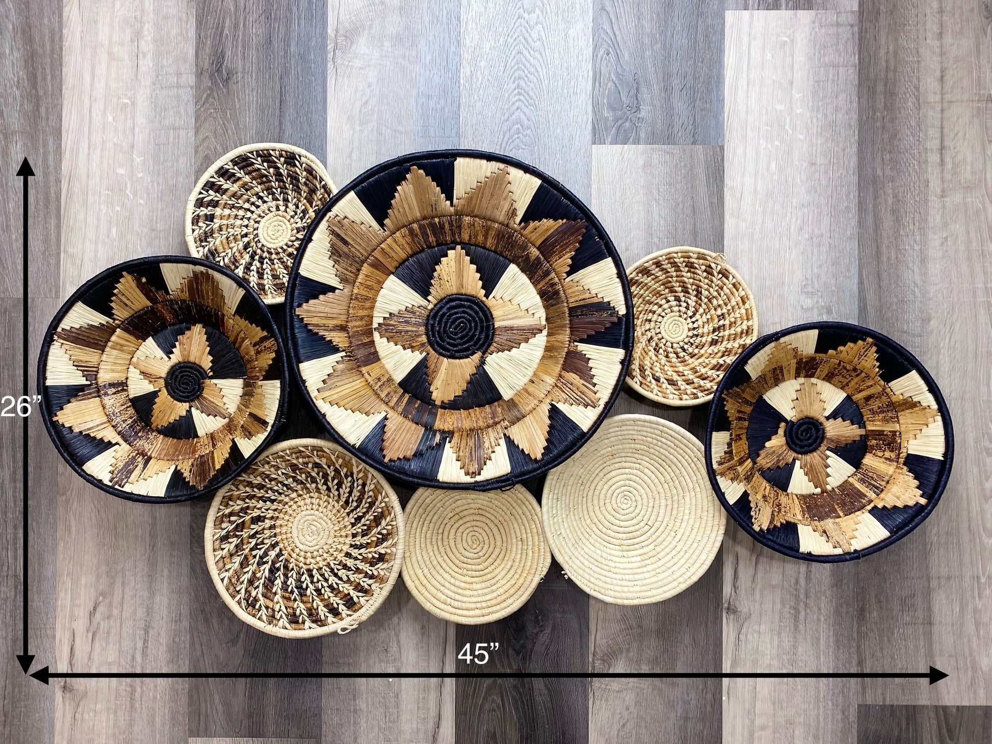 Moon’s Assorted Set of 8 African Baskets 7.5”-16” Wall Baskets Set, Wall hanging decor, African wall basket, Boho wall art 1