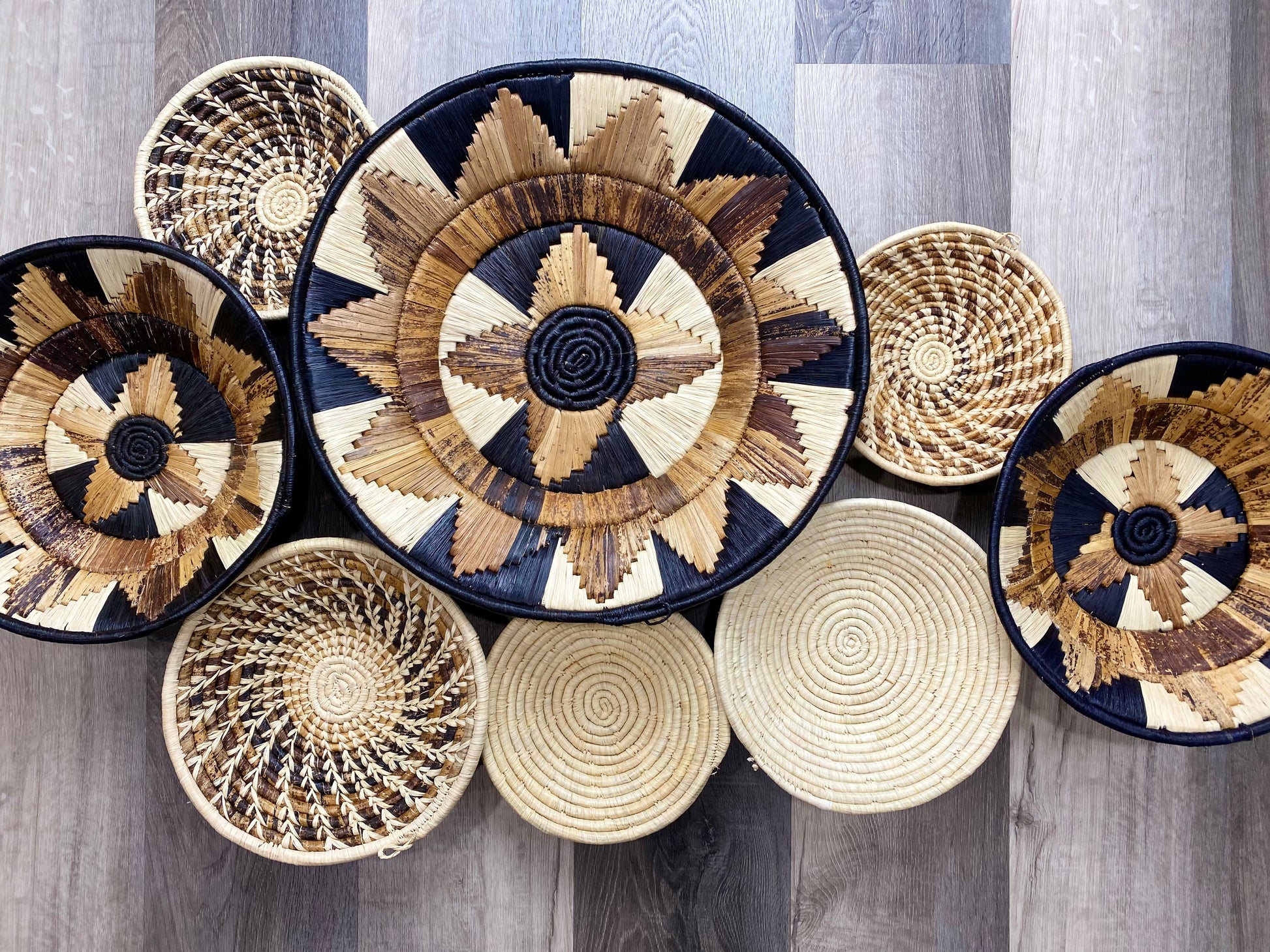 Moon’s Assorted Set of 8 African Baskets 7.5”-16” Wall Baskets Set, Wall hanging decor, African wall basket, Boho wall art 3