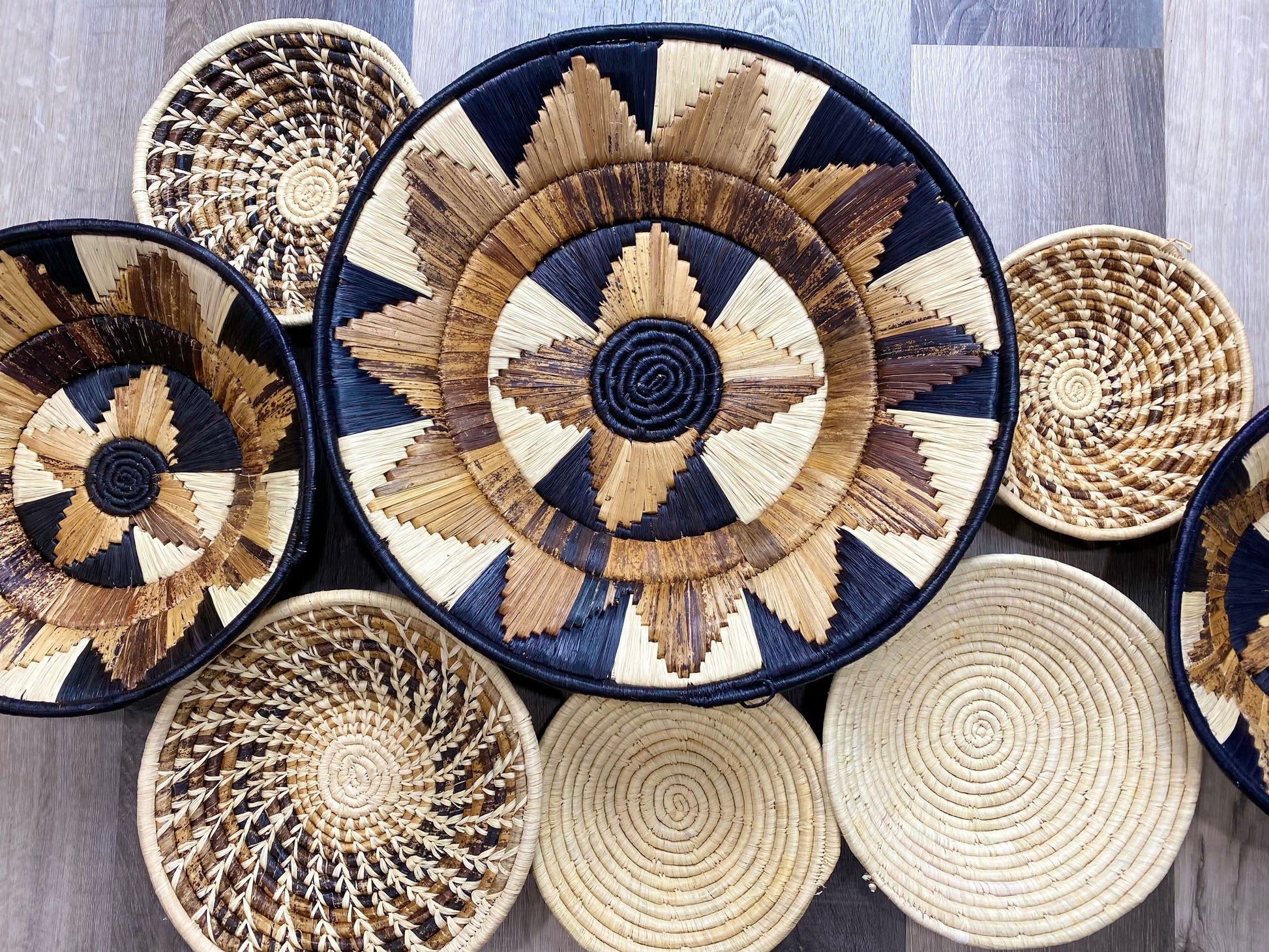 Moon’s Assorted Set of 8 African Baskets 7.5”-16” Wall Baskets Set, Wall hanging decor, African wall basket, Boho wall art 1