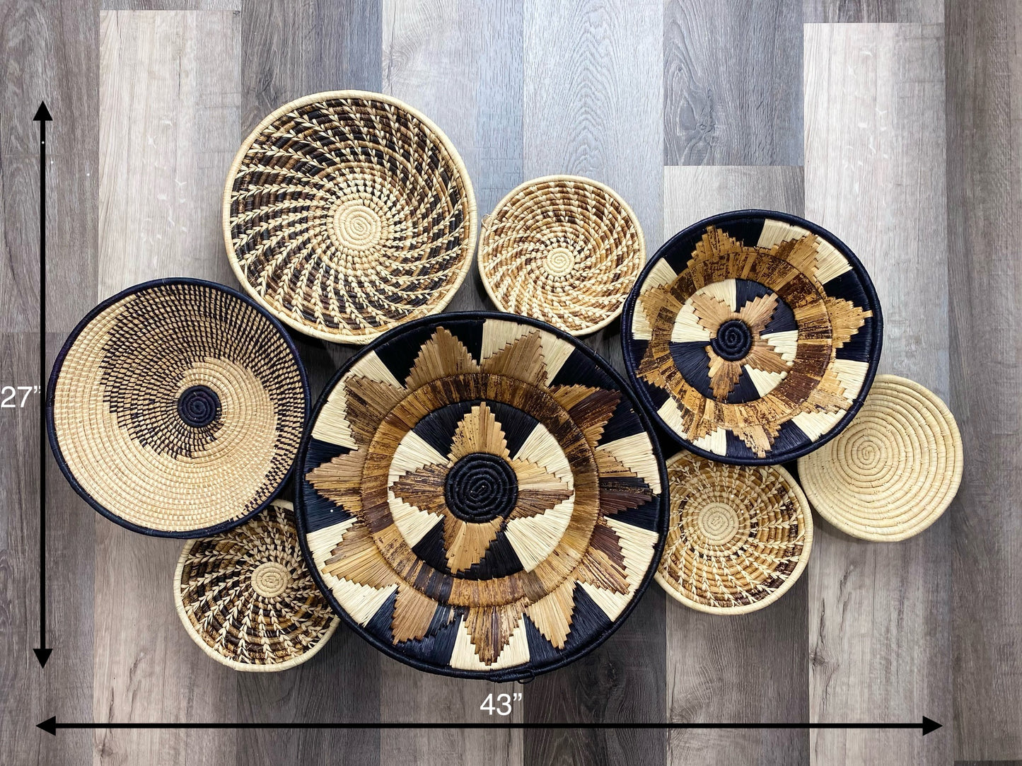 Moon’s Assorted Set of 8 African Baskets 7.5”-16” Wall Baskets Set, Wall hanging decor, African wall basket, Boho wall art 1