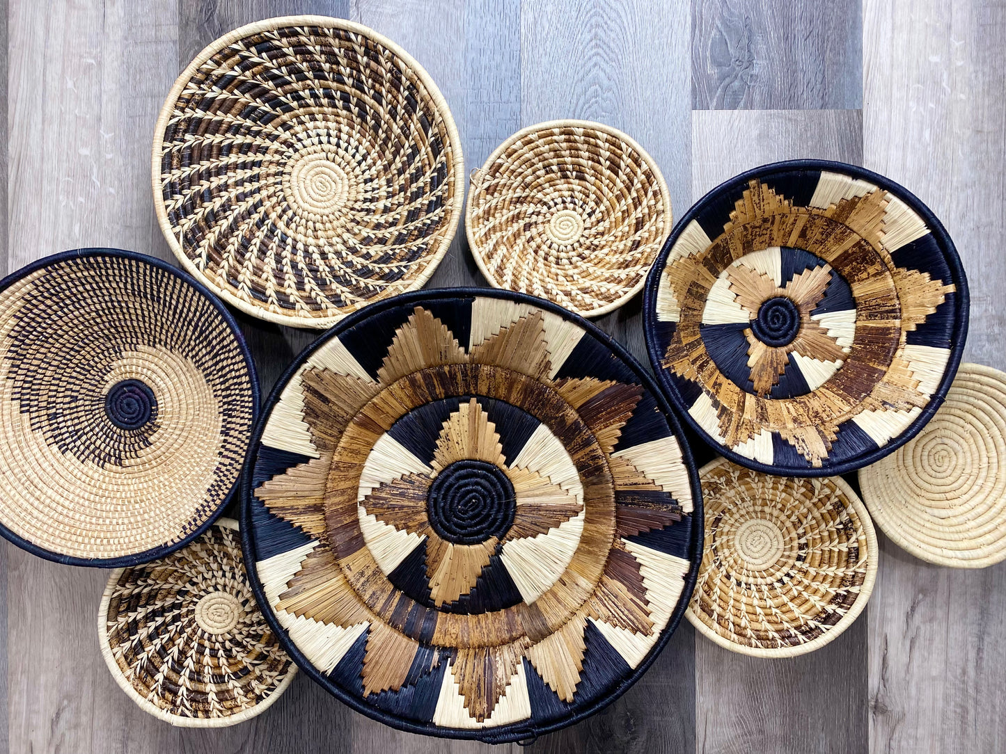 Moon’s Assorted Set of 8 African Baskets 7.5”-16” Wall Baskets Set, Wall hanging decor, African wall basket, Boho wall art 2