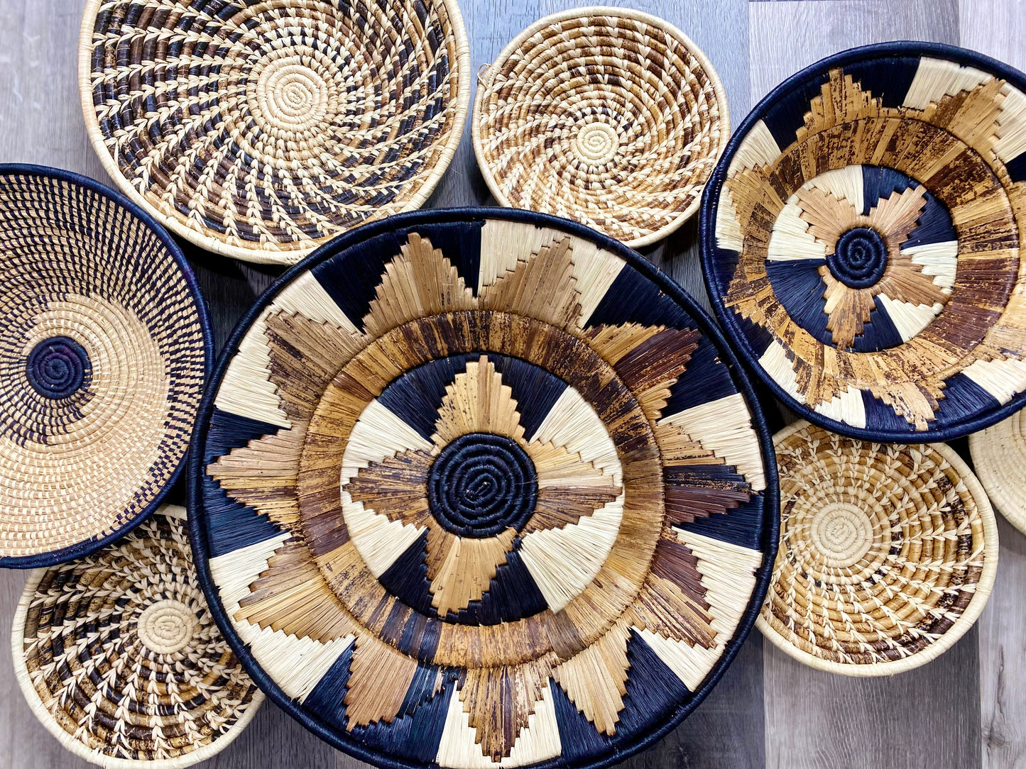 Moon’s Assorted Set of 8 African Baskets 7.5”-16” Wall Baskets Set, Wall hanging decor, African wall basket, Boho wall art 3