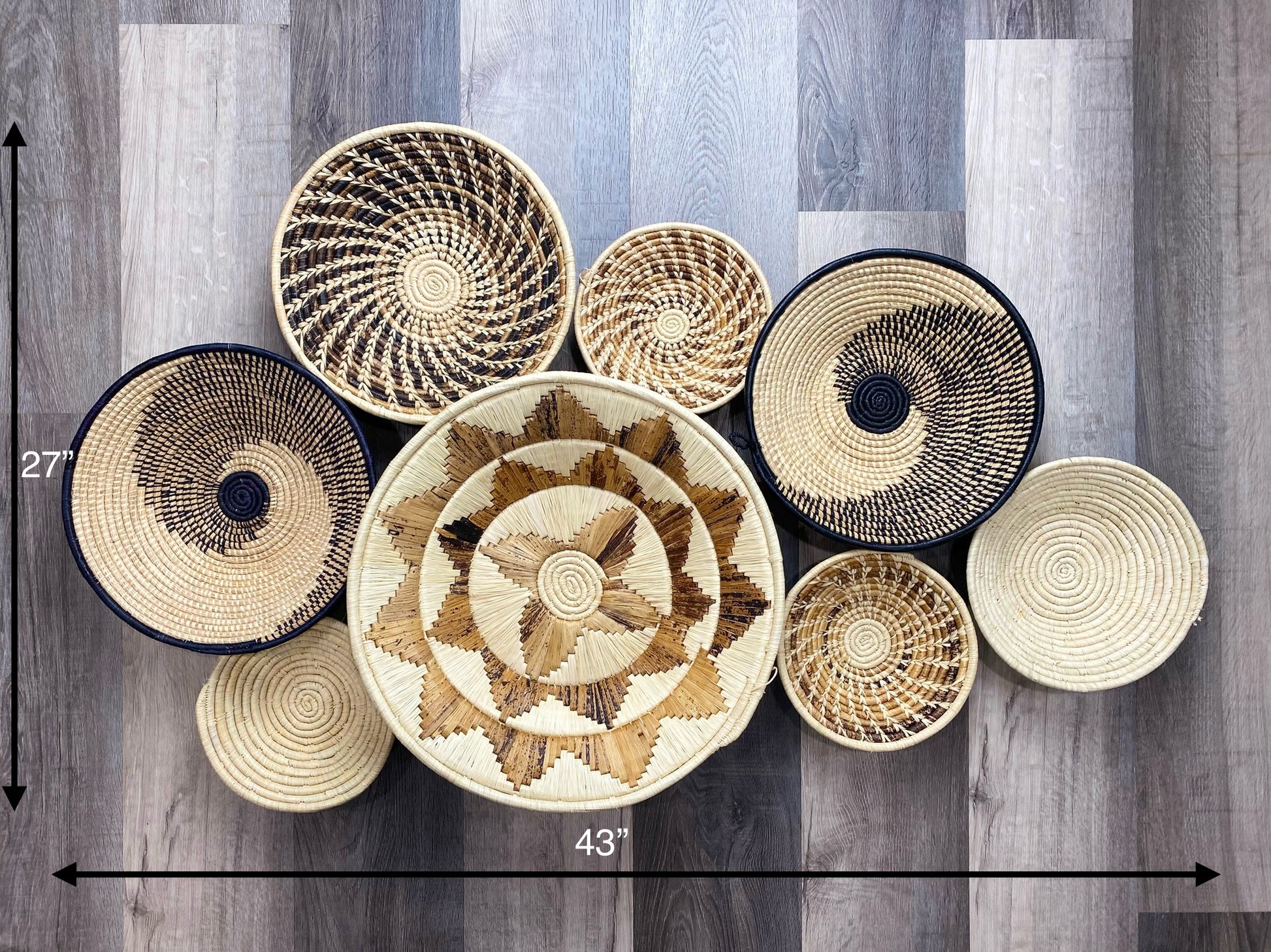 Moon’s Assorted Set of 8 African Baskets 7.5”-16” Wall Baskets Set, Wall hanging decor, African wall basket, Boho wall art 1