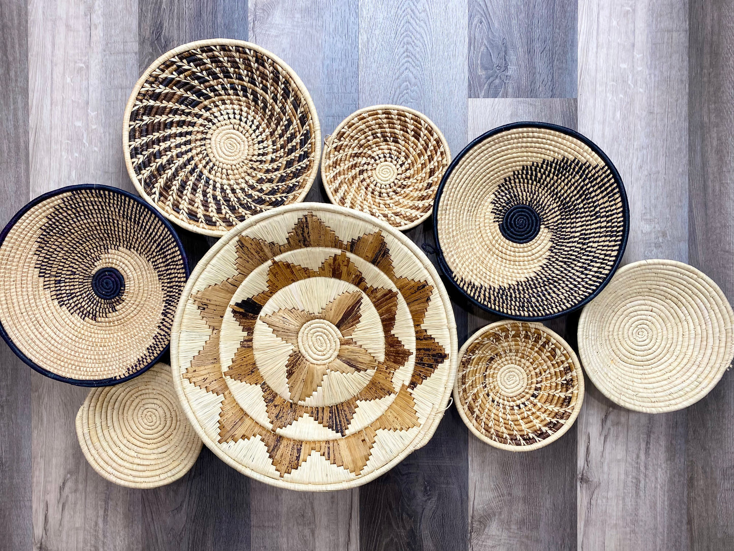 Moon’s Assorted Set of 8 African Baskets 7.5”-16” Wall Baskets Set, Wall hanging decor, African wall basket, Boho wall art 3