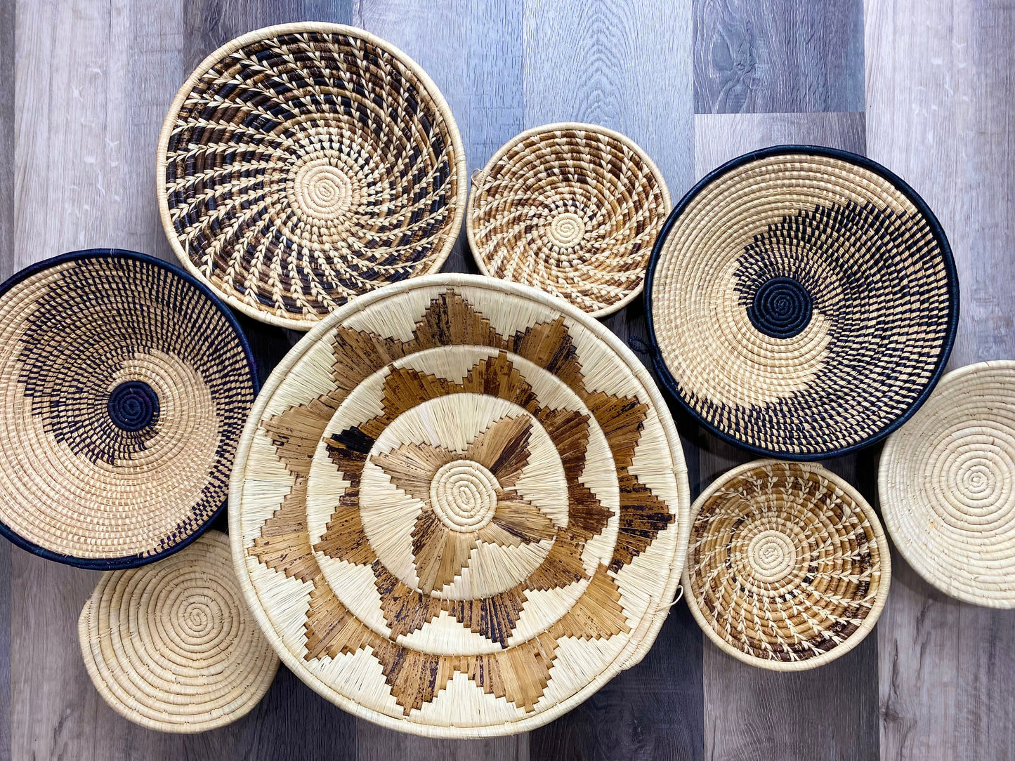 Moon’s Assorted Set of 8 African Baskets 7.5”-16” Wall Baskets Set, Wall hanging decor, African wall basket, Boho wall art 2