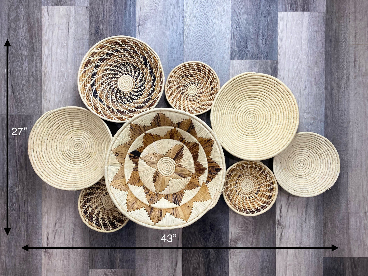 Moon’s Assorted Set of 8 African Baskets 7.5”-16” Wall Baskets Set, Wall hanging decor, African wall basket, Boho wall art 1