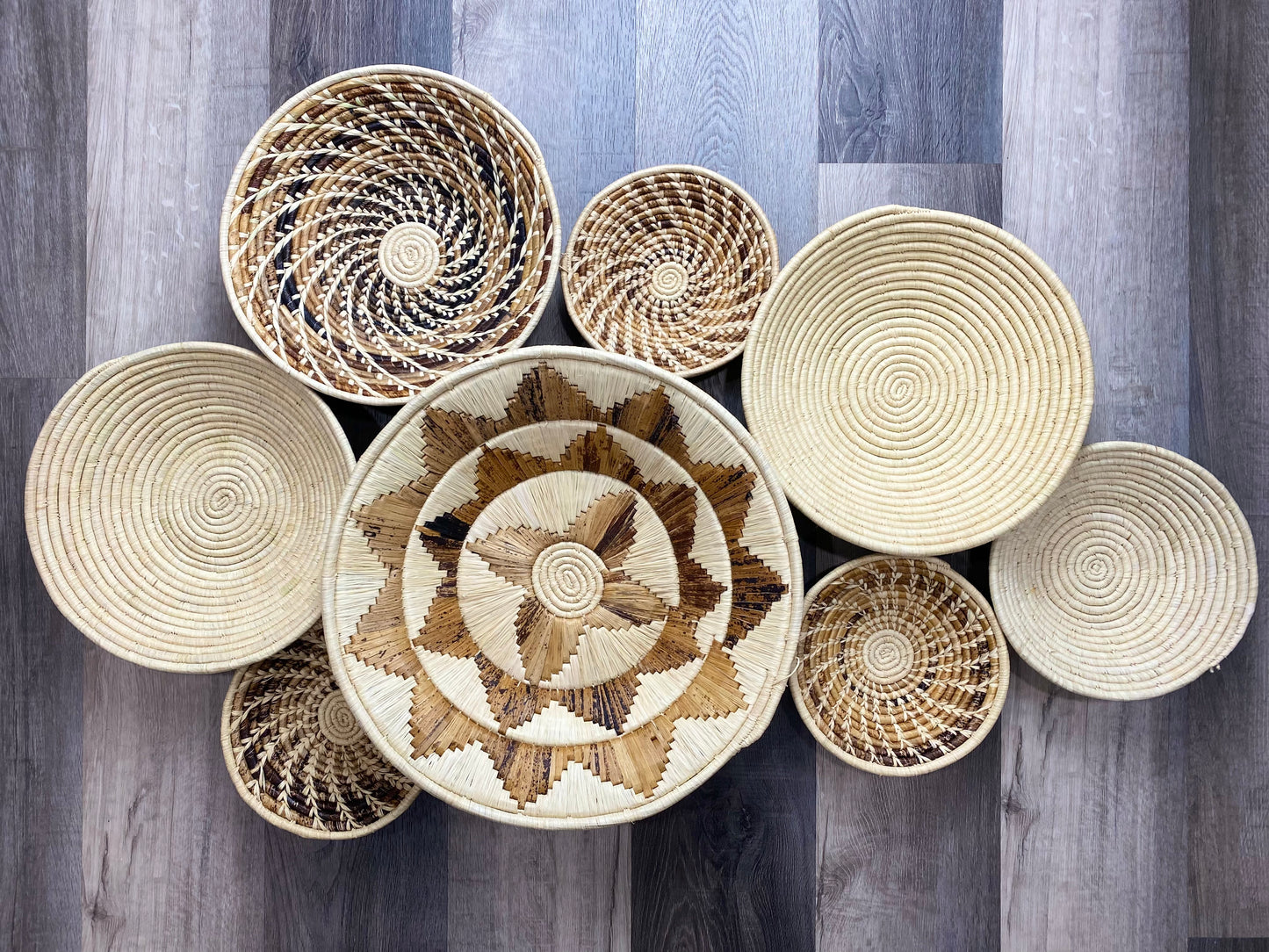 Moon’s Assorted Set of 8 African Baskets 7.5”-16” Wall Baskets Set, Wall hanging decor, African wall basket, Boho wall art 3