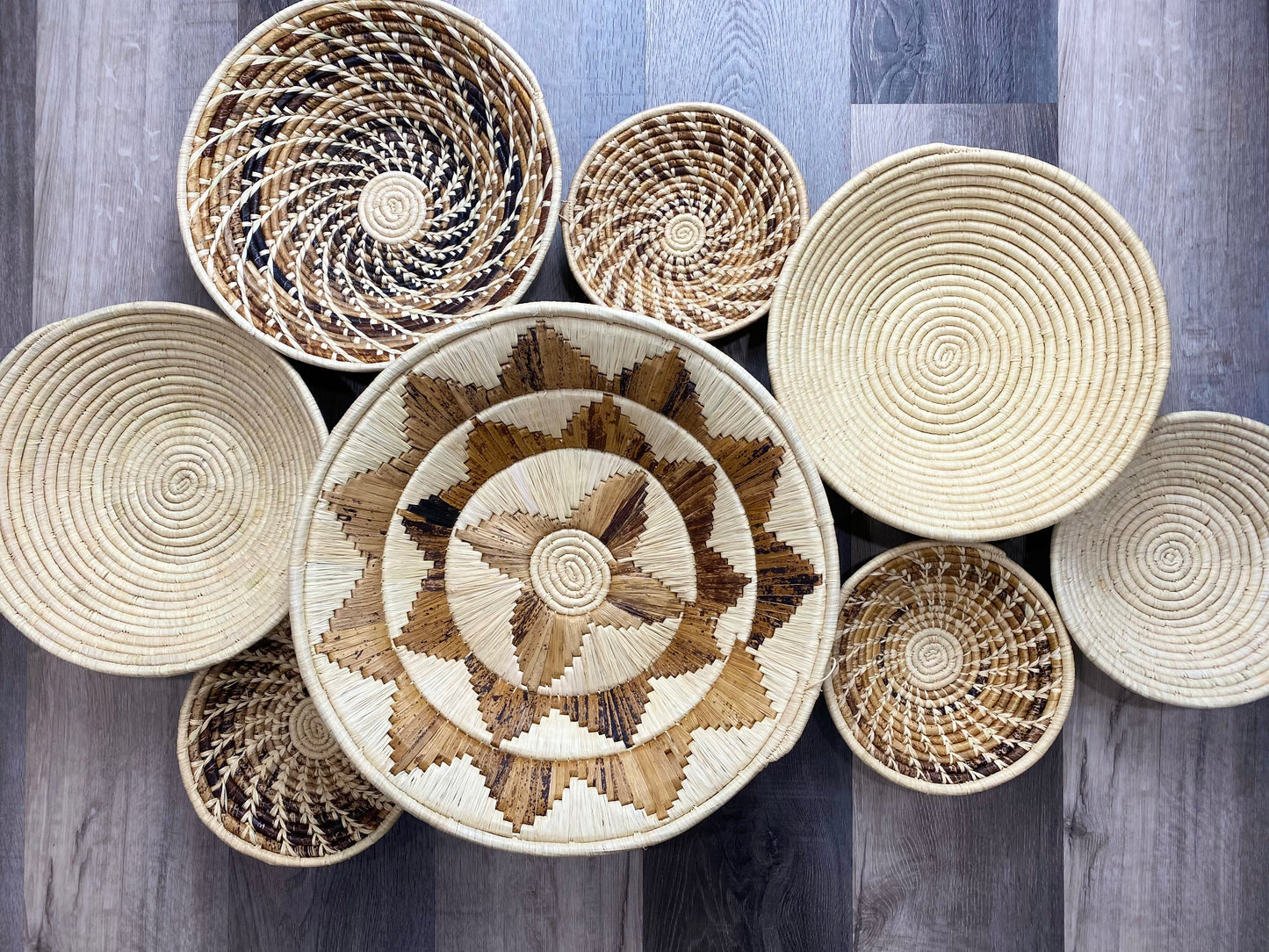 Moon’s Assorted Set of 8 African Baskets 7.5”-16” Wall Baskets Set, Wall hanging decor, African wall basket, Boho wall art 4