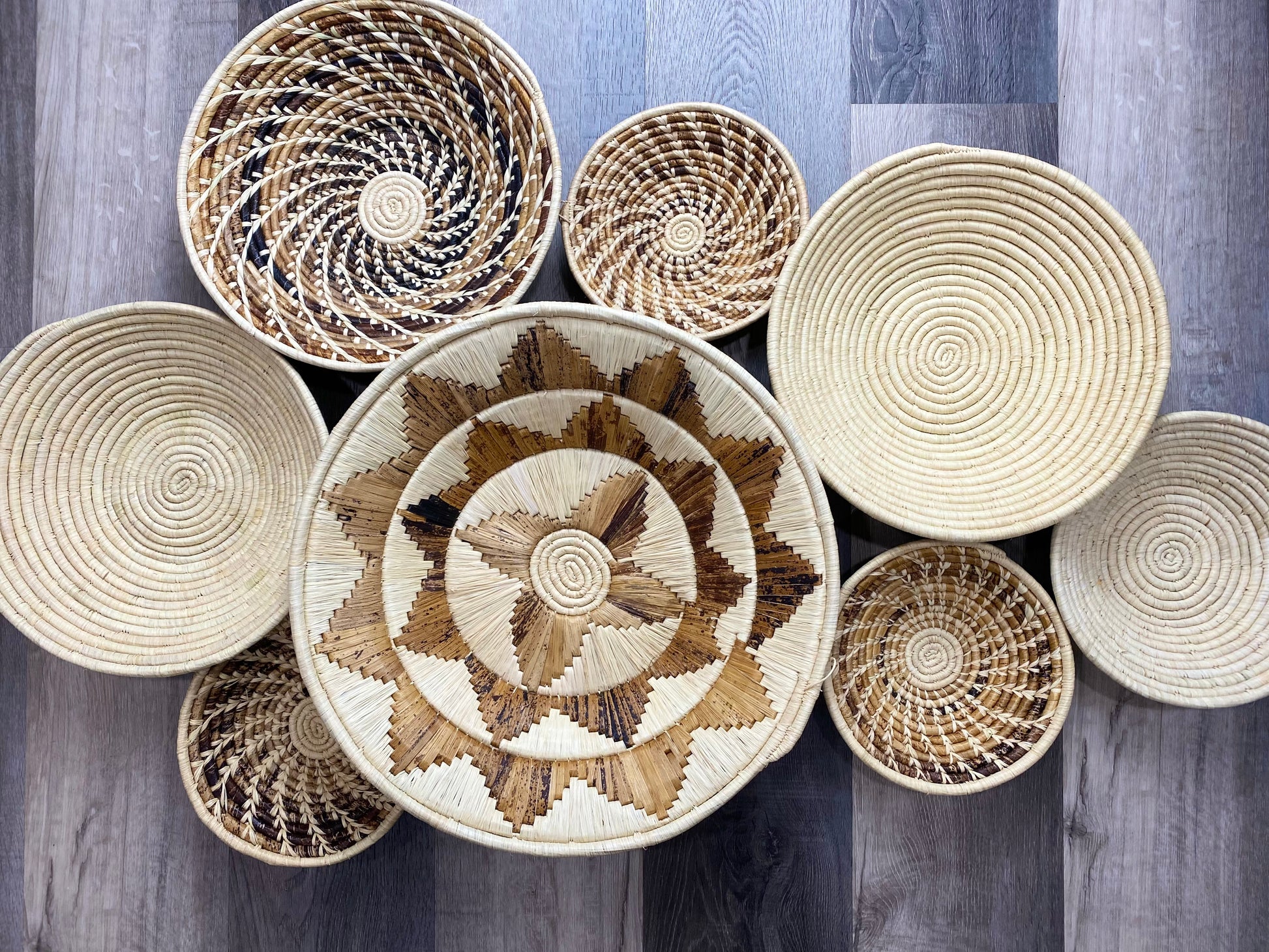 Moon’s Assorted Set of 8 African Baskets 7.5”-16” Wall Baskets Set, Wall hanging decor, African wall basket, Boho wall art 4