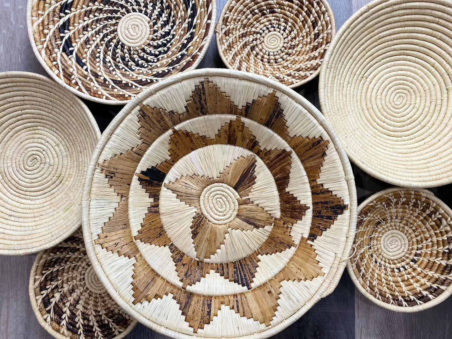 Moon’s Assorted Set of 8 African Baskets 7.5”-16” Wall Baskets Set, Wall hanging decor, African wall basket, Boho wall art 5