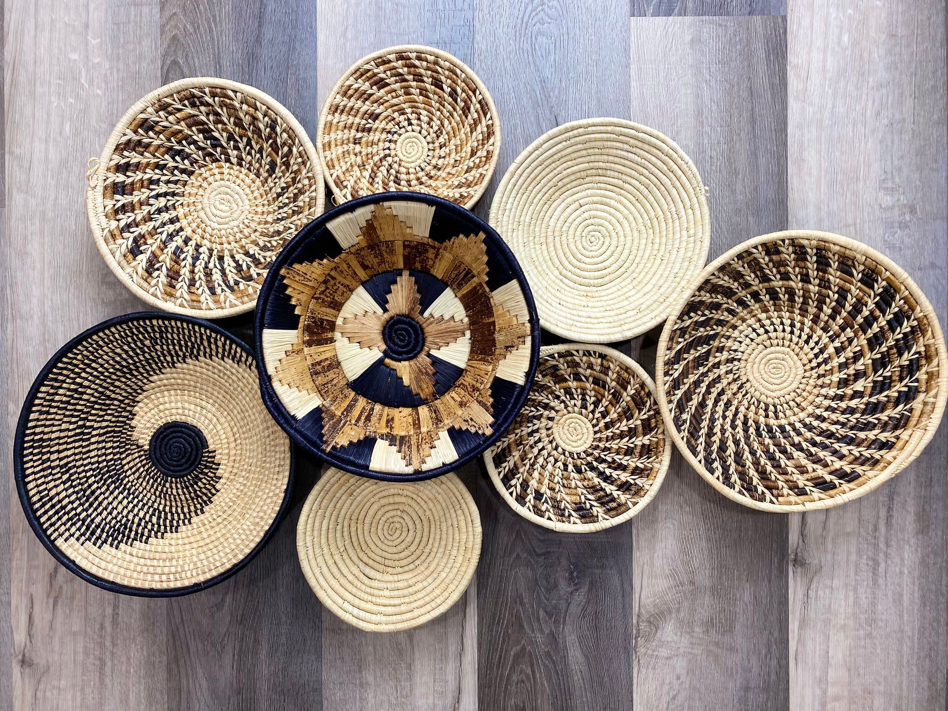 Moon’s Assorted Set of 8 African Baskets 7.5”-12” Wall Baskets Set, Wall hanging decor, African wall basket, Boho wall art 1