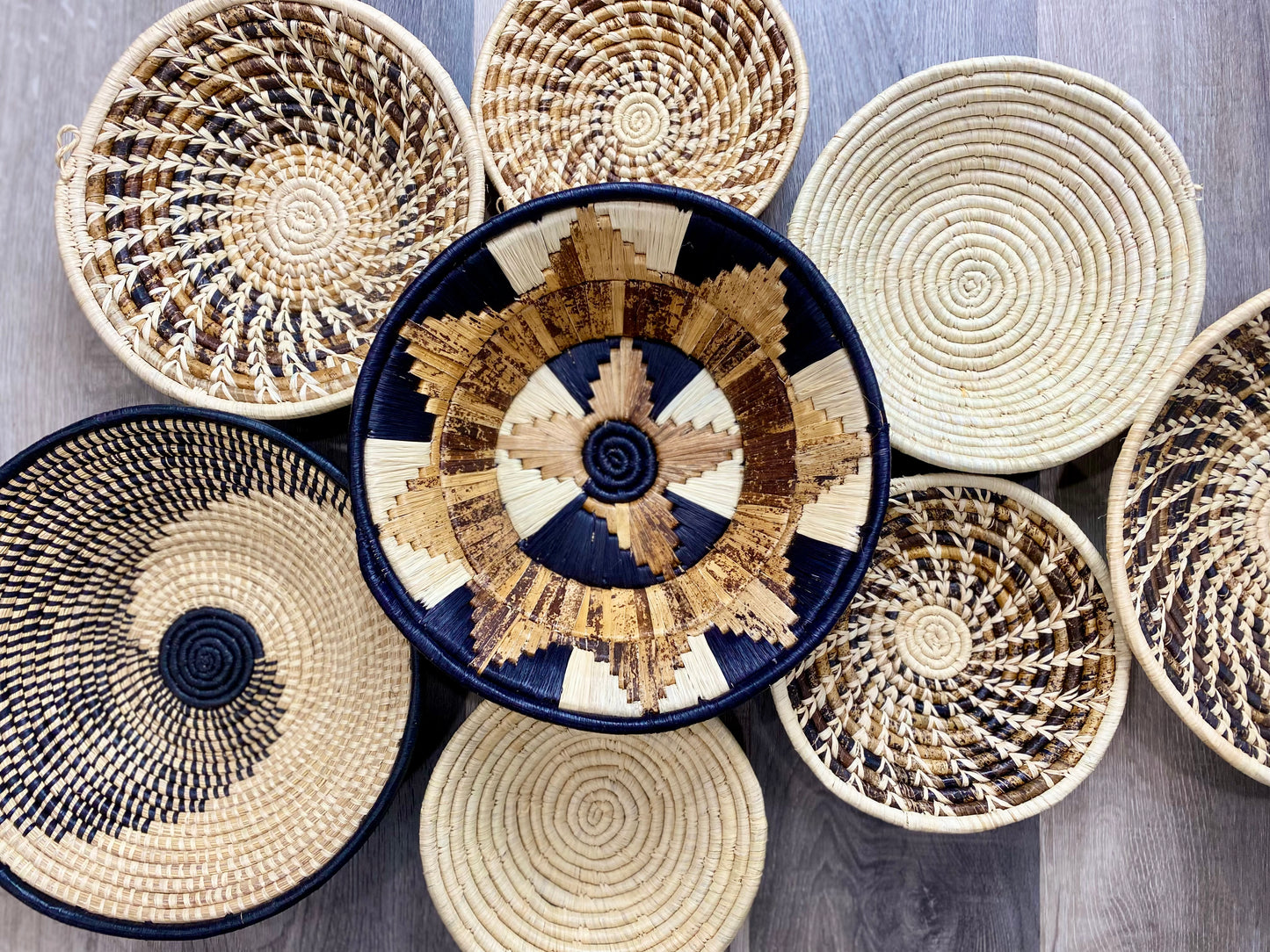 Moon’s Assorted Set of 8 African Baskets 7.5”-12” Wall Baskets Set, Wall hanging decor, African wall basket, Boho wall art 3