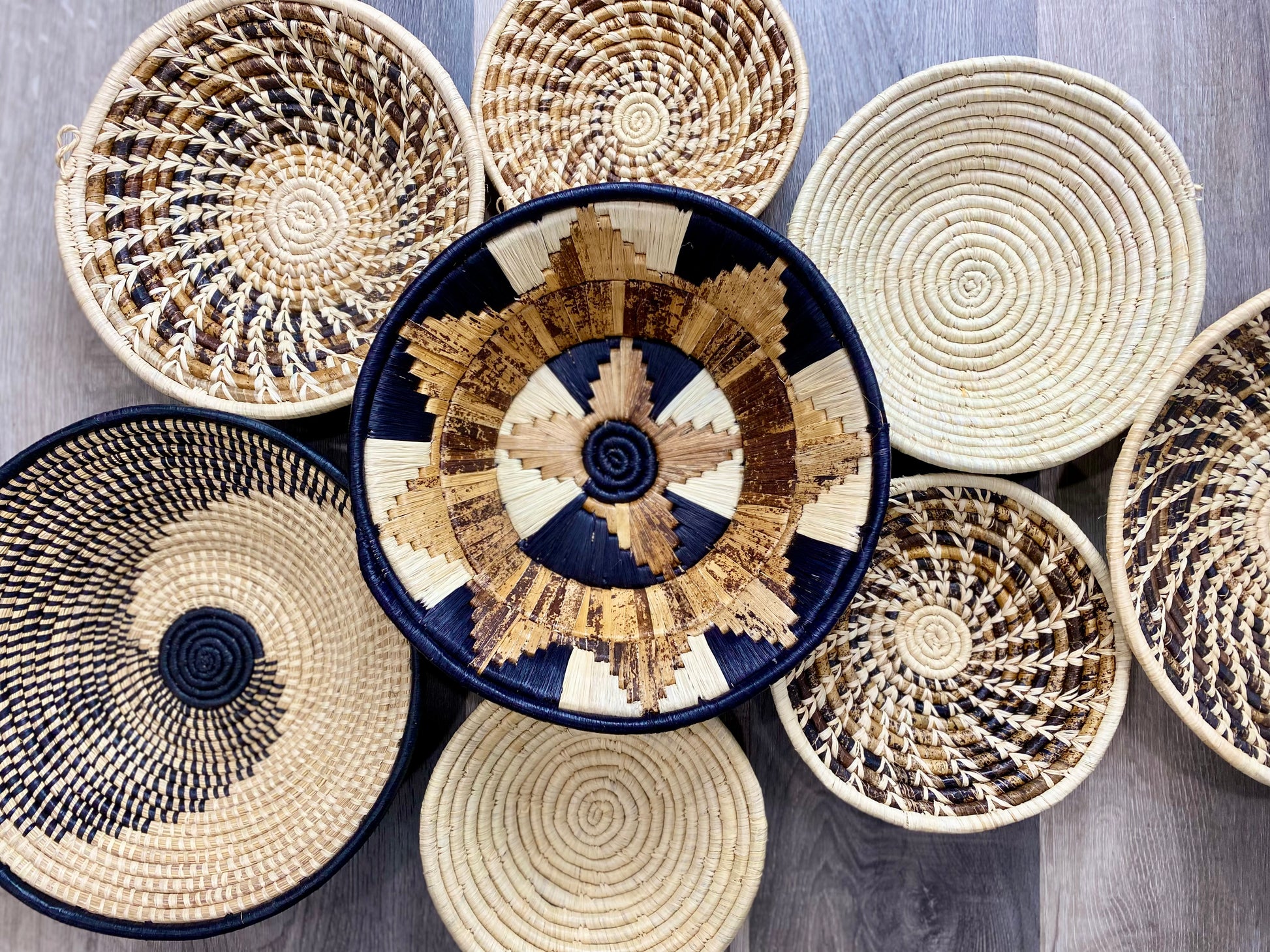 Moon’s Assorted Set of 8 African Baskets 7.5”-12” Wall Baskets Set, Wall hanging decor, African wall basket, Boho wall art 3