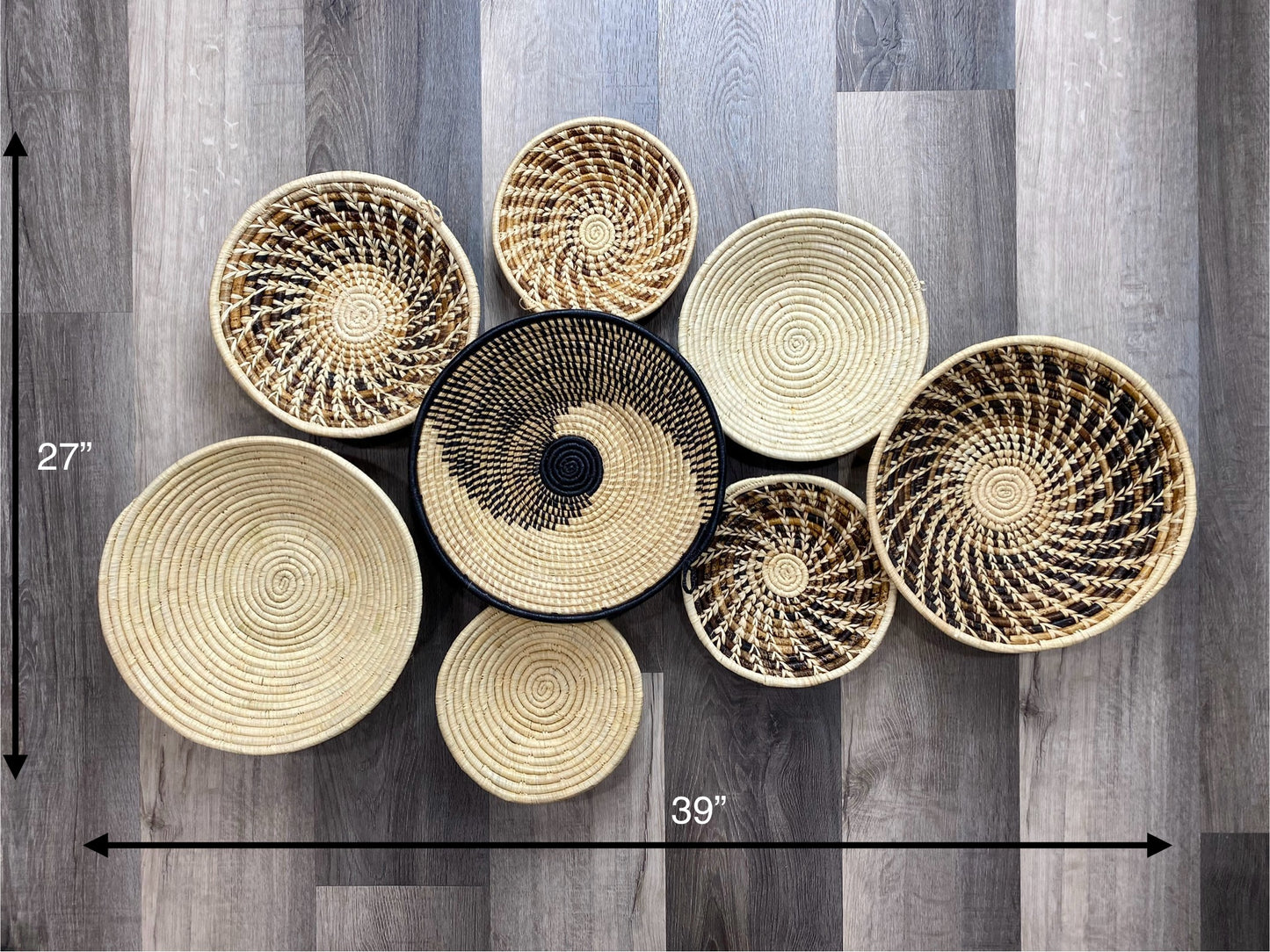 Moon’s Assorted Set of 8 African Baskets 7.5”-12” Wall Baskets Set, Wall hanging decor, African wall basket, Boho wall art 1