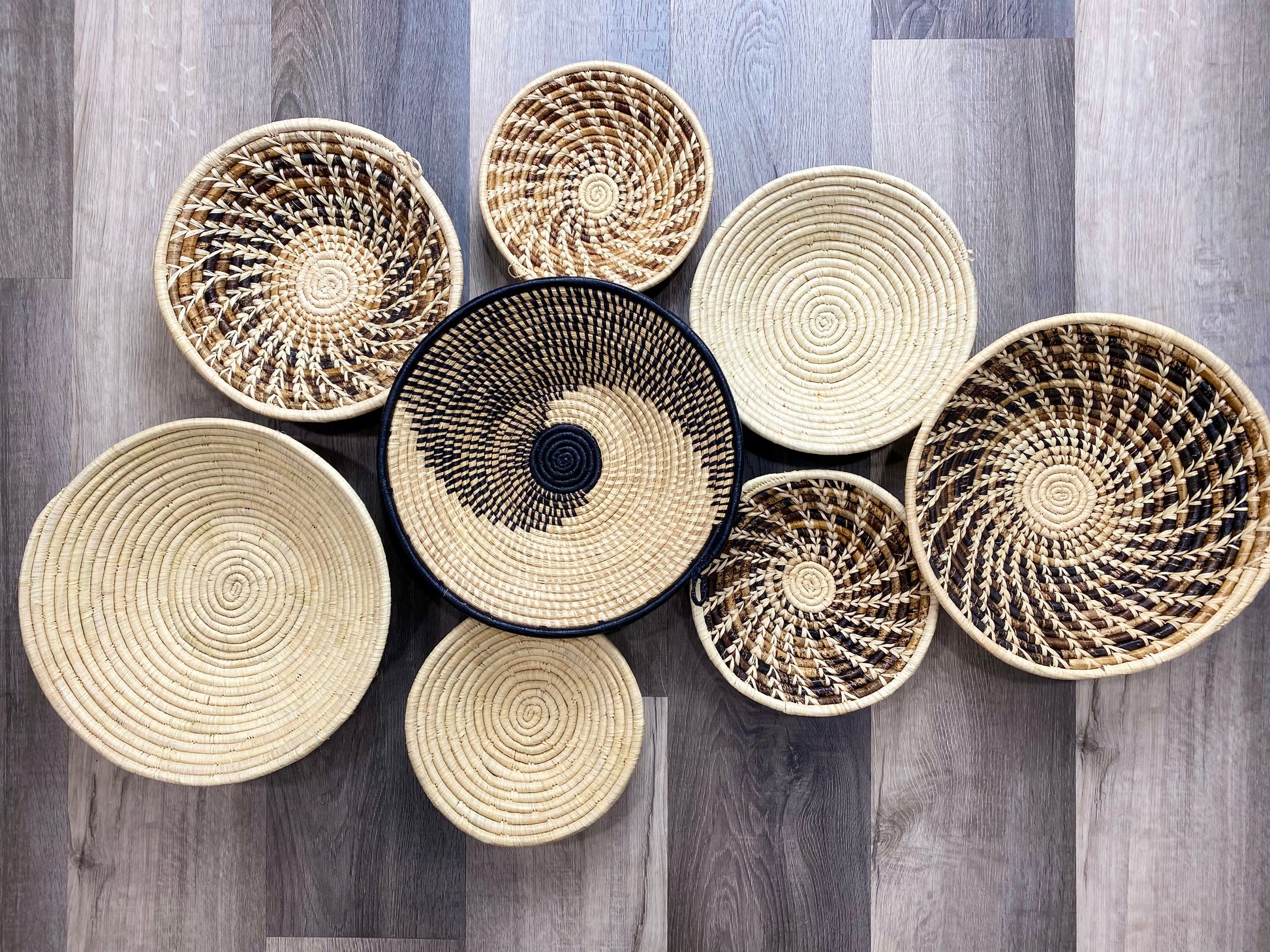 Moon’s Assorted Set of 8 African Baskets 7.5”-12” Wall Baskets Set, Wall hanging decor, African wall basket, Boho wall art 2