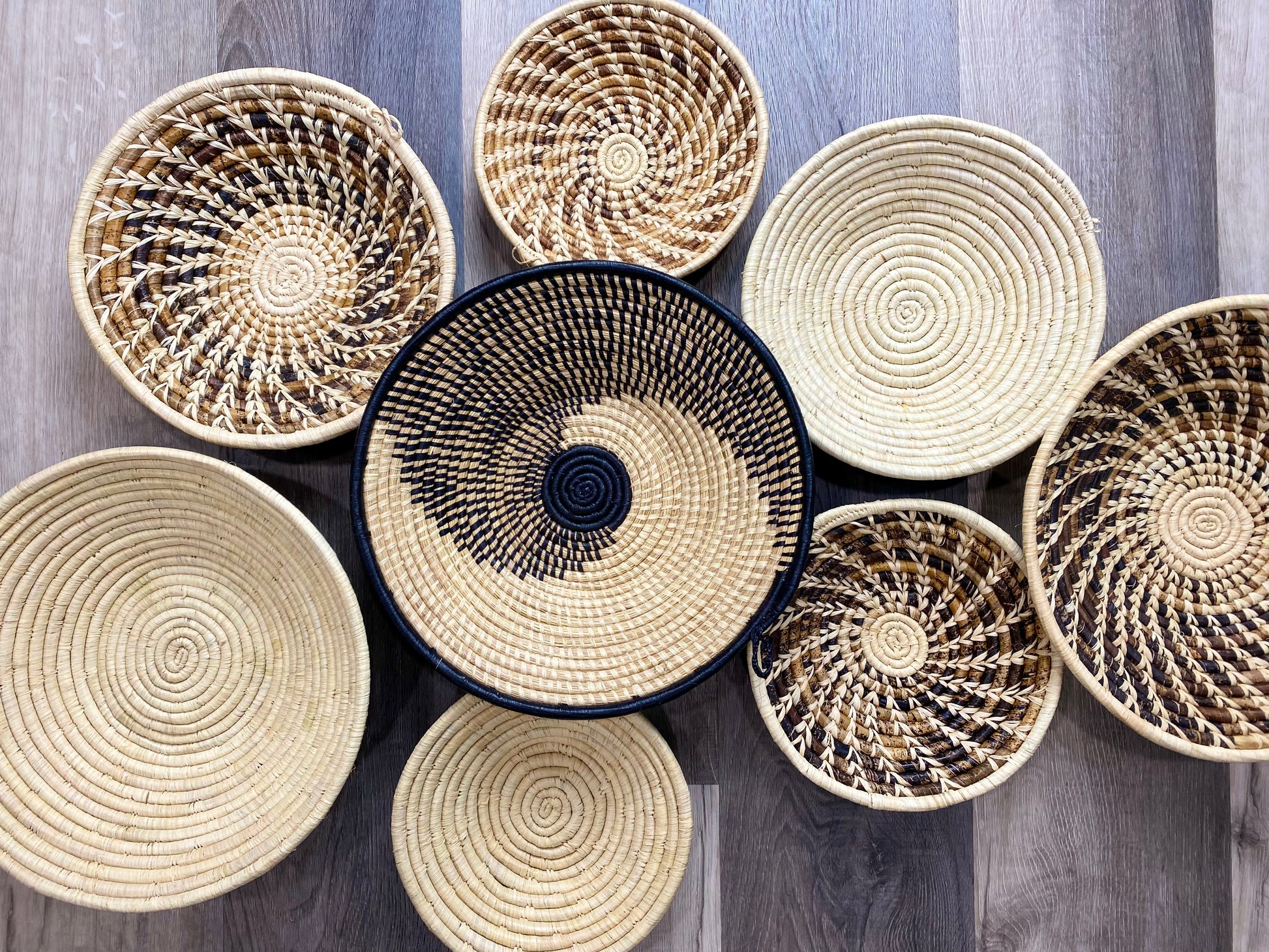 Moon’s Assorted Set of 8 African Baskets 7.5”-12” Wall Baskets Set, Wall hanging decor, African wall basket, Boho wall art 3