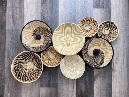 Moon’s Set of 8 African Baskets 7.5”-12” Wall Baskets Set, Wall hanging decor, African wall basket, Boho wall art