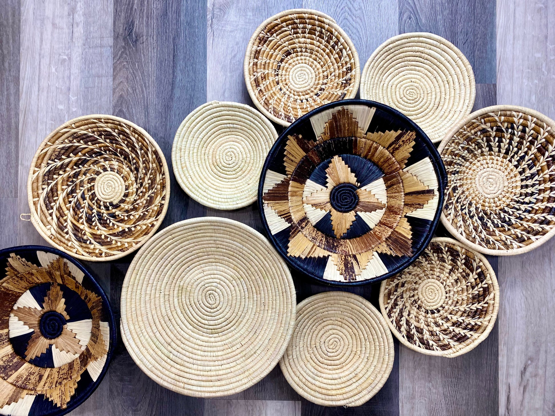 Moon’s Set of 11 African Baskets 7.5”-12” Wall Baskets Set, Wall hanging decor, African wall basket, Boho wall art 3