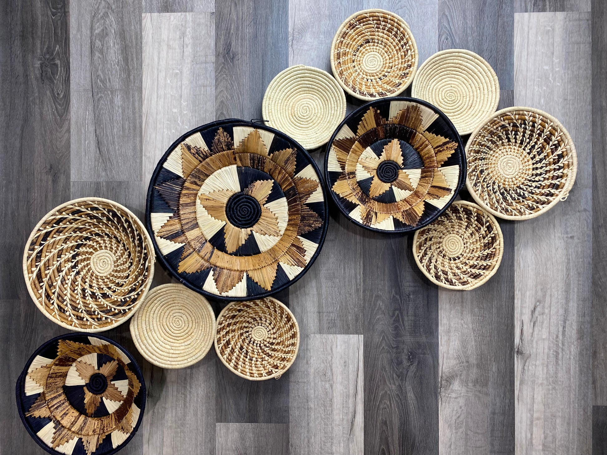 Moon’s Unique Set of 11 African Baskets 7.5”-16” Wall Baskets Set, Wall hanging decor, African wall basket, Boho wall art