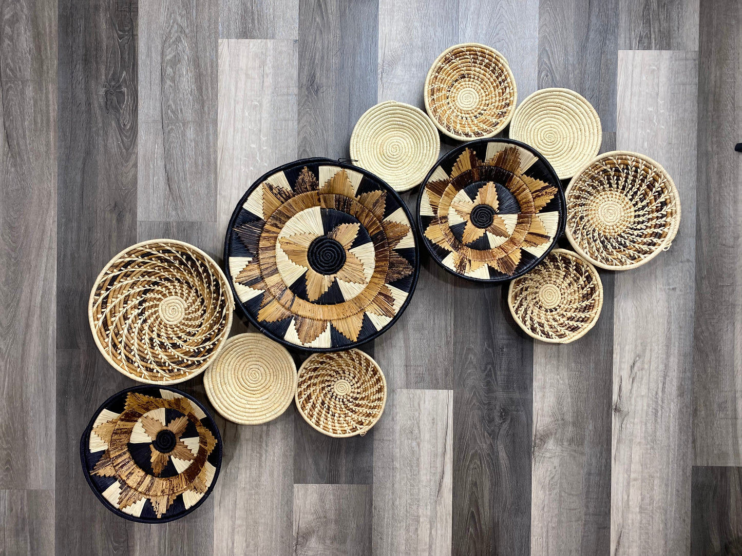 Moon’s Assorted Set of 11 African Baskets 7.5”-12” Wall Baskets Set, Wall hanging decor, African wall basket, Boho wall art