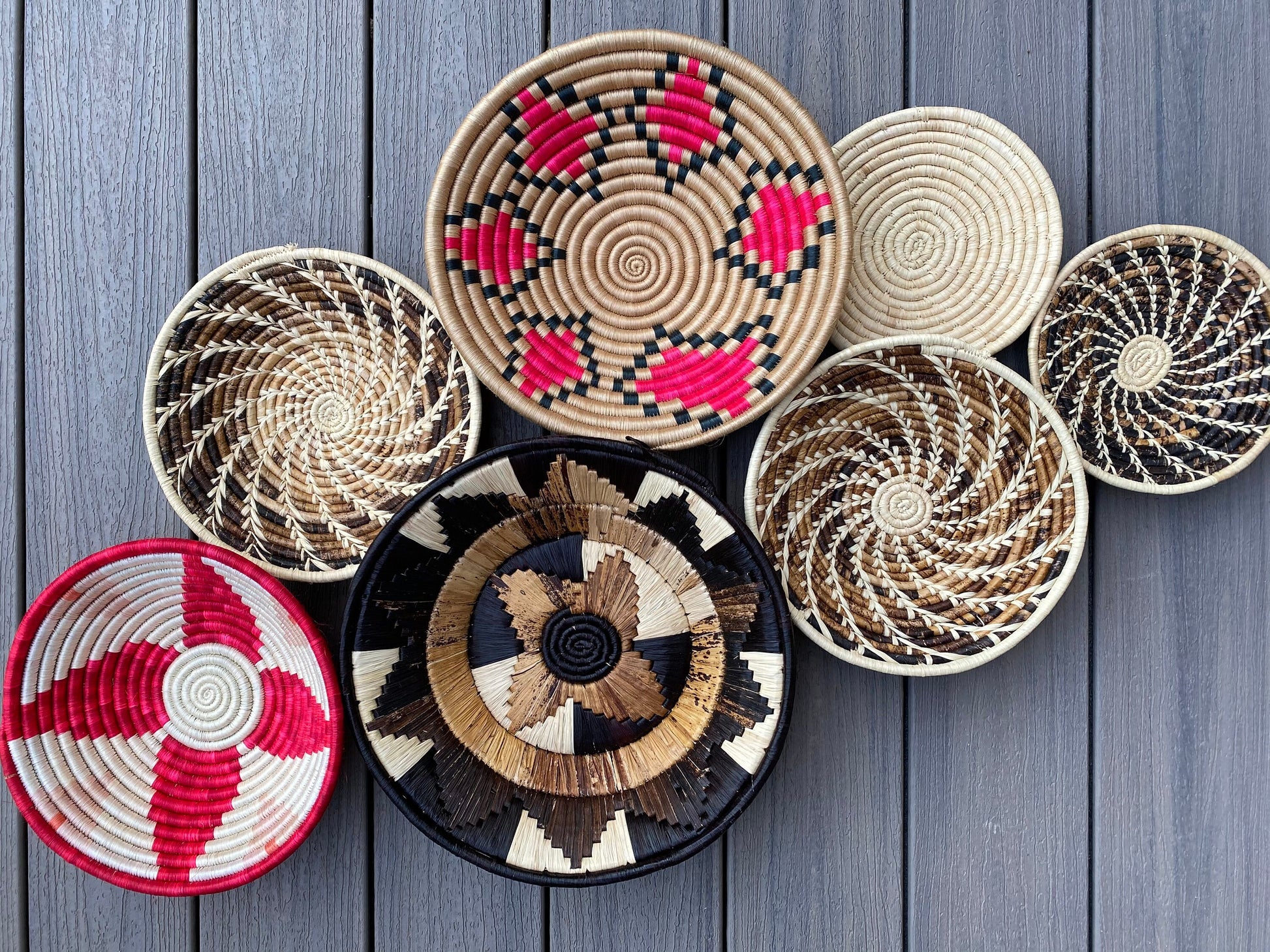 Moon’s Unique Set of 7 African Baskets 7.5”-12” Wall Baskets Set, Wall hanging decor, African wall basket, Boho wall art 082 1