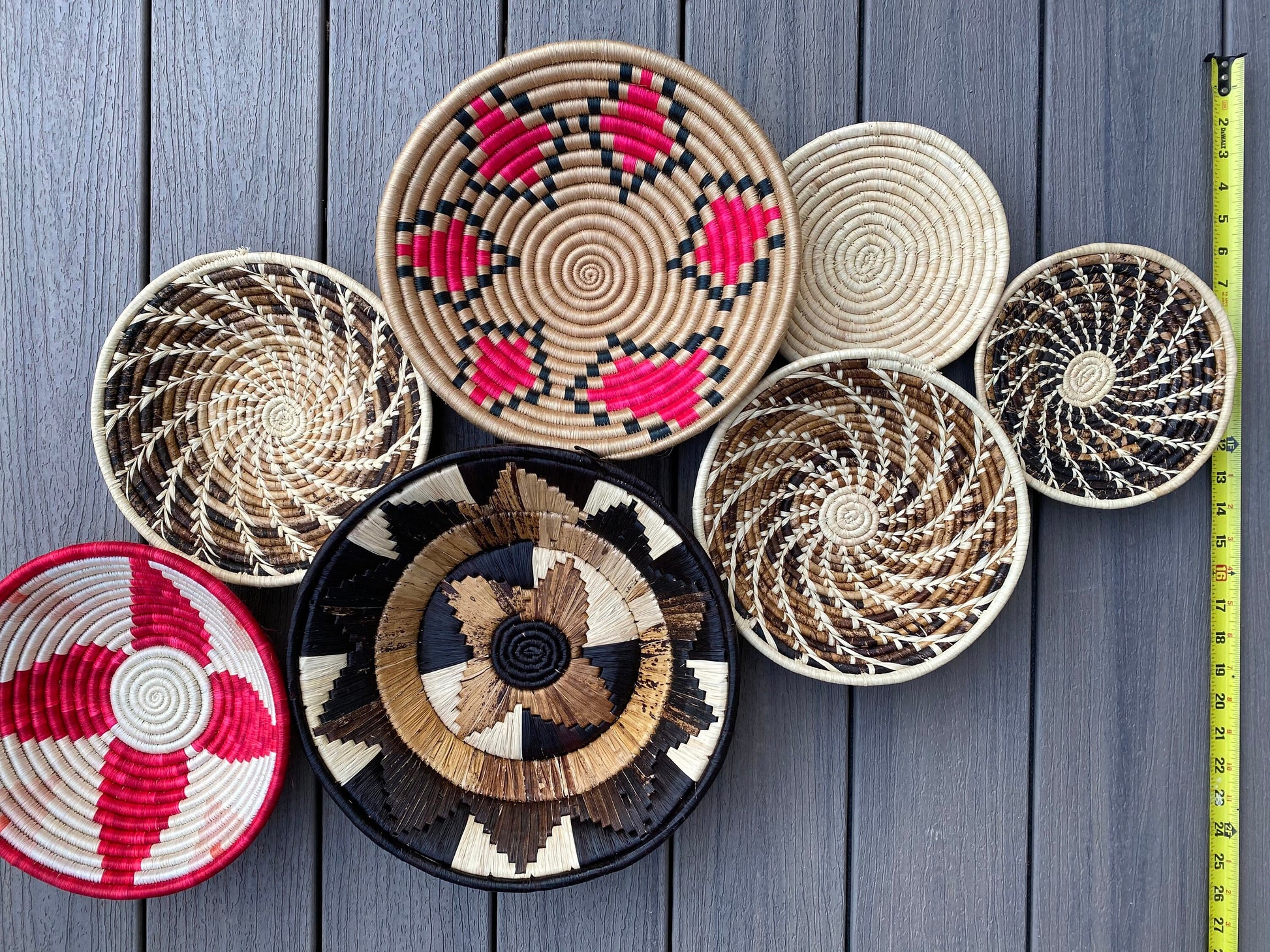Moon’s Unique Set of 7 African Baskets 7.5”-12” Wall Baskets Set, Wall hanging decor, African wall basket, Boho wall art 082 3