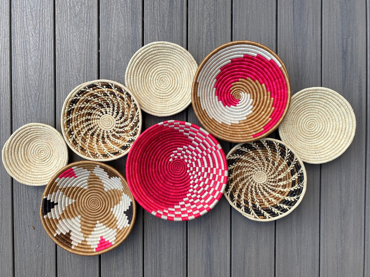 Moon’s Unique Set of 8 African Baskets 7.5”-12” Wall Baskets Set, Wall hanging decor, African wall basket, Boho wall art 079 3