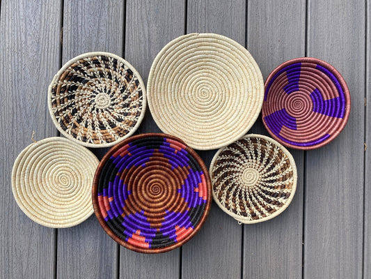 Moon’s Assorted Set of 6 African Baskets 7.5”-12” Wall Baskets Set, Wall hanging decor, African wall basket, Boho wall art 077