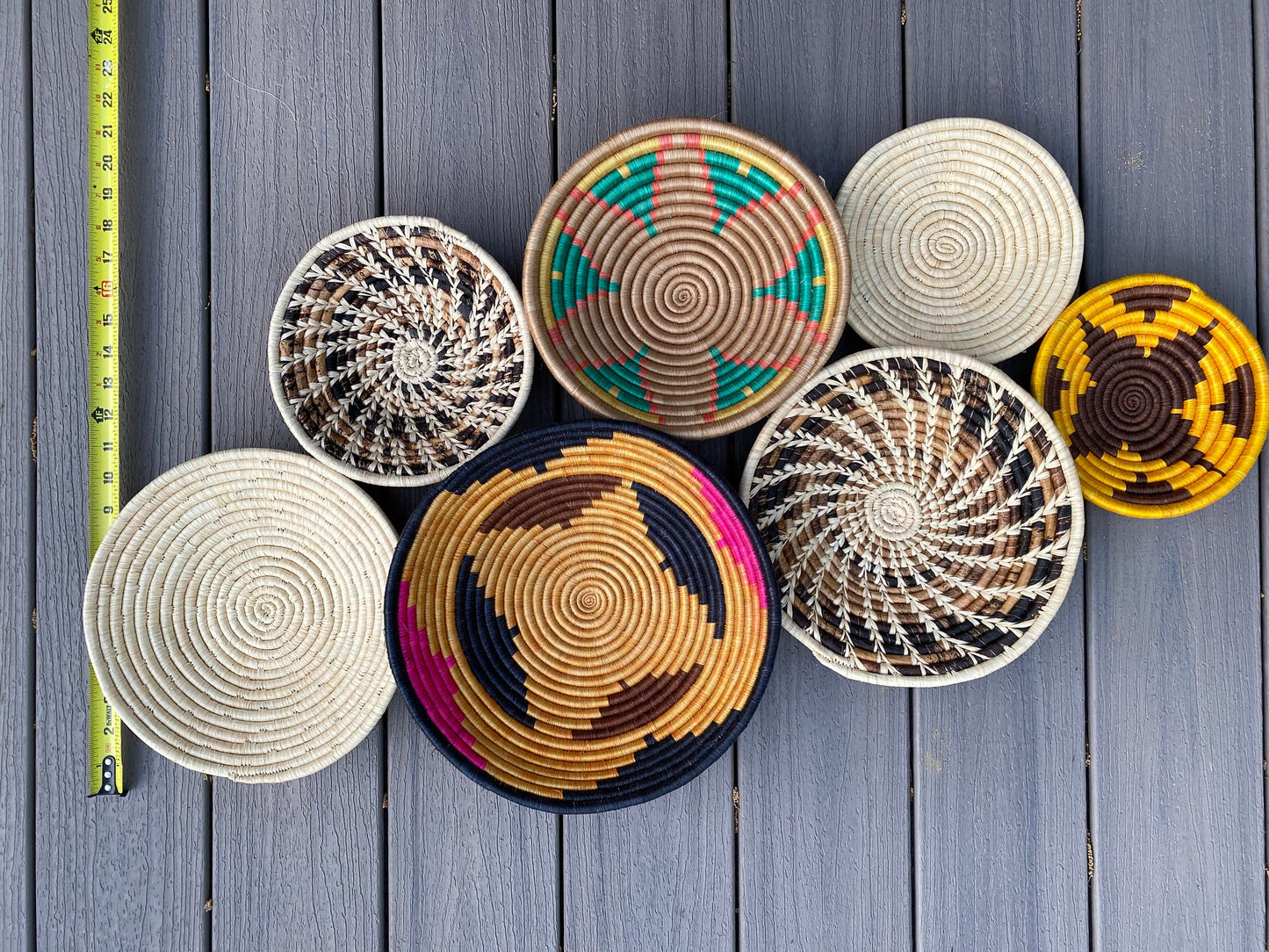 Moon’s Unique Set of 7 African Baskets 7.5”-12” Wall Baskets Set, Wall hanging decor, African wall basket, Boho wall art 076 4