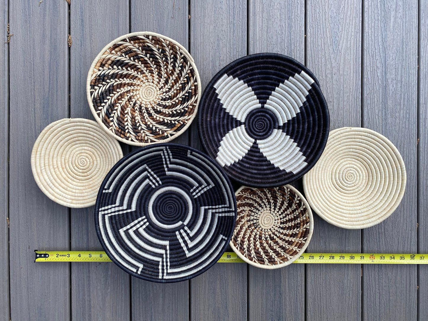 Moon’s Assorted Set of 6 African Baskets 7.5”-12” Wall Baskets Set, Wall hanging decor, African wall basket, Boho wall art 072 3