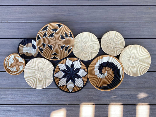 Moon’s Unique Set of 9 African Baskets 7.5”-12” Wall Baskets Set, Wall hanging decor, African wall basket, Boho wall art 078