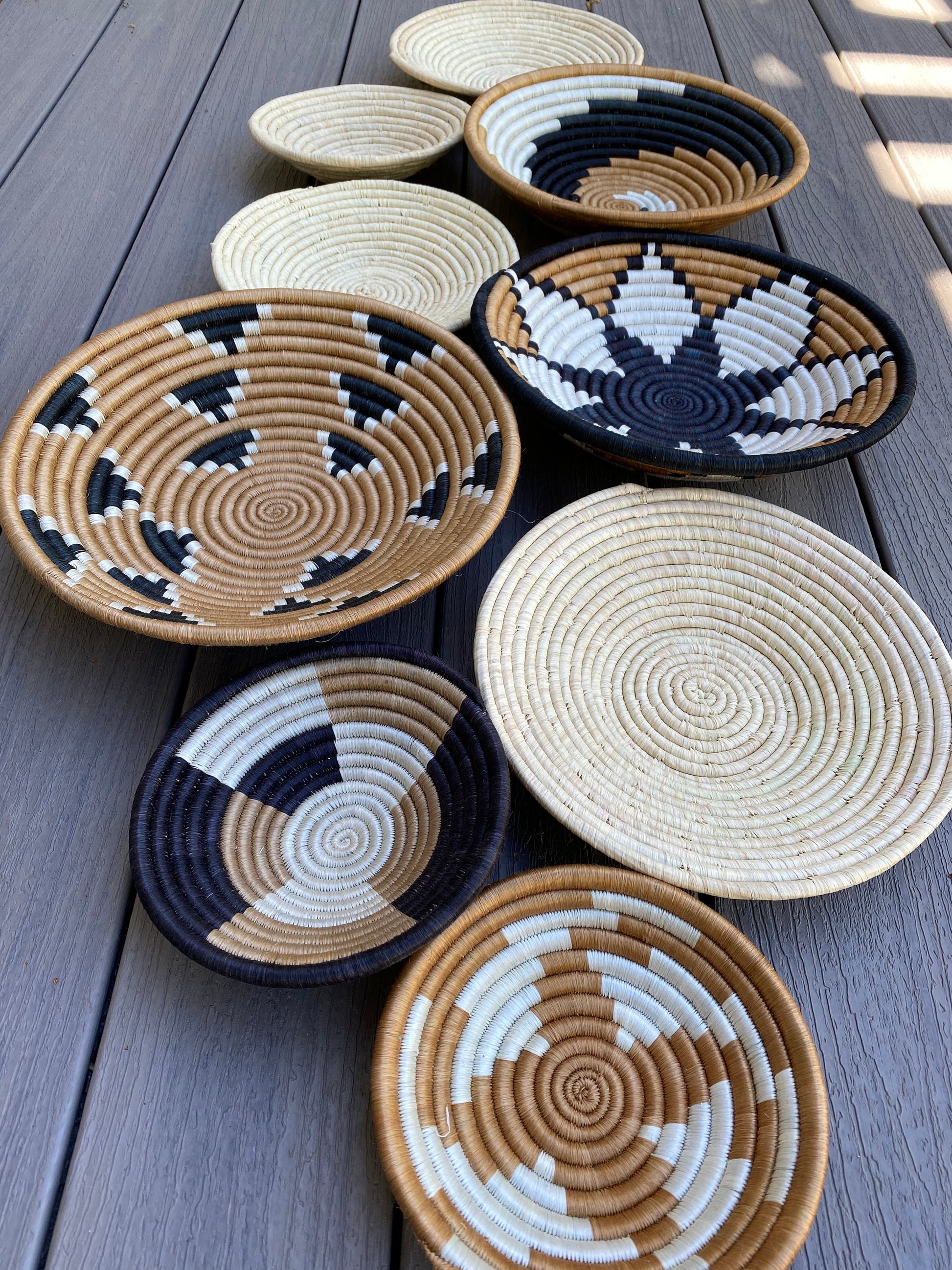 Moon’s Unique Set of 9 African Baskets 7.5”-12” Wall Baskets Set, Wall hanging decor, African wall basket, Boho wall art 078 2