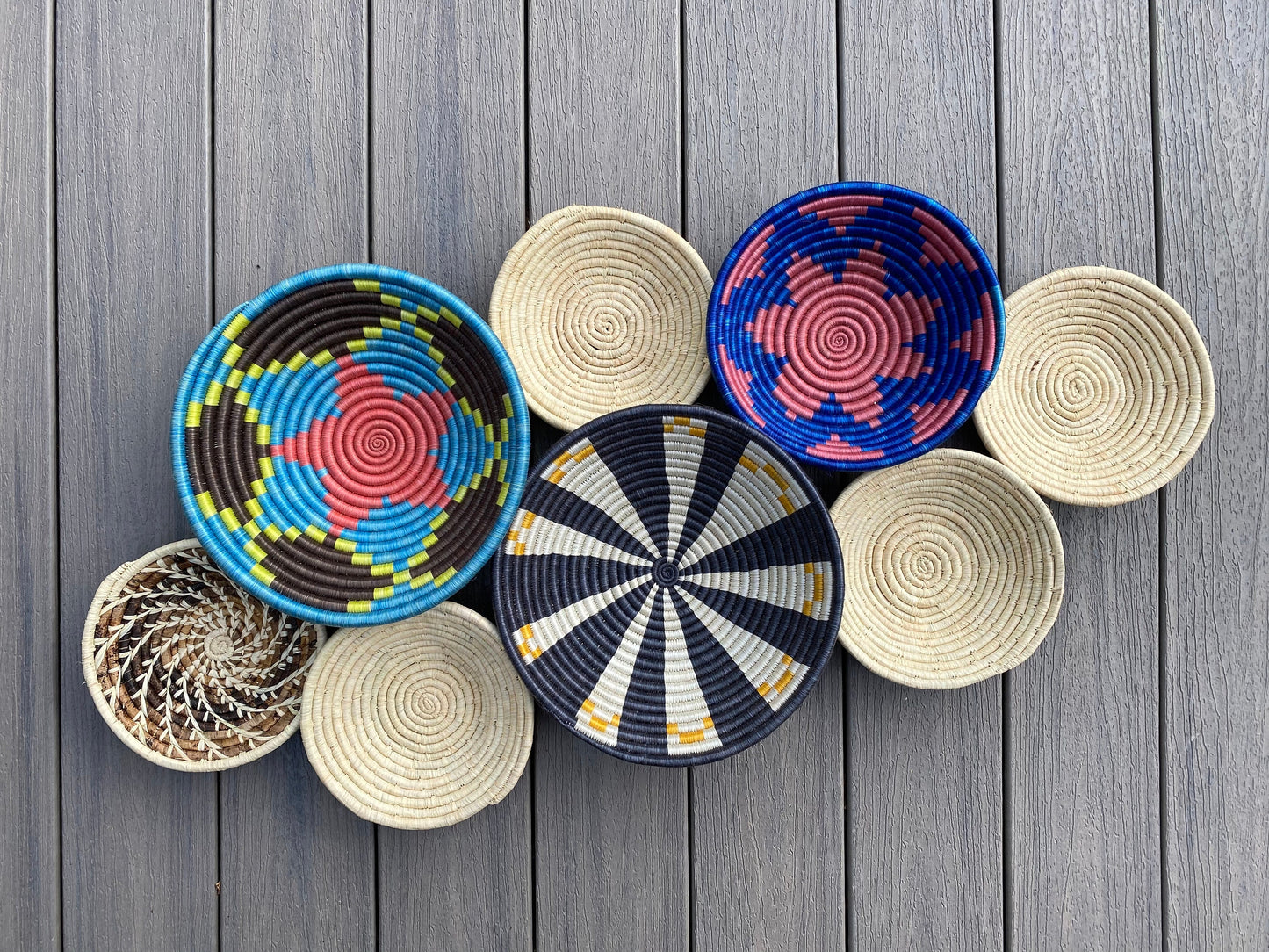 Moon’s Assorted Set of 8 African Baskets 7.5”-12” Wall Baskets Set, Wall hanging decor, African wall basket, Boho wall art 071