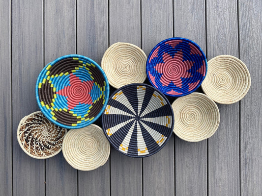 Moon’s Assorted Set of 8 African Baskets 7.5”-12” Wall Baskets Set, Wall hanging decor, African wall basket, Boho wall art 071