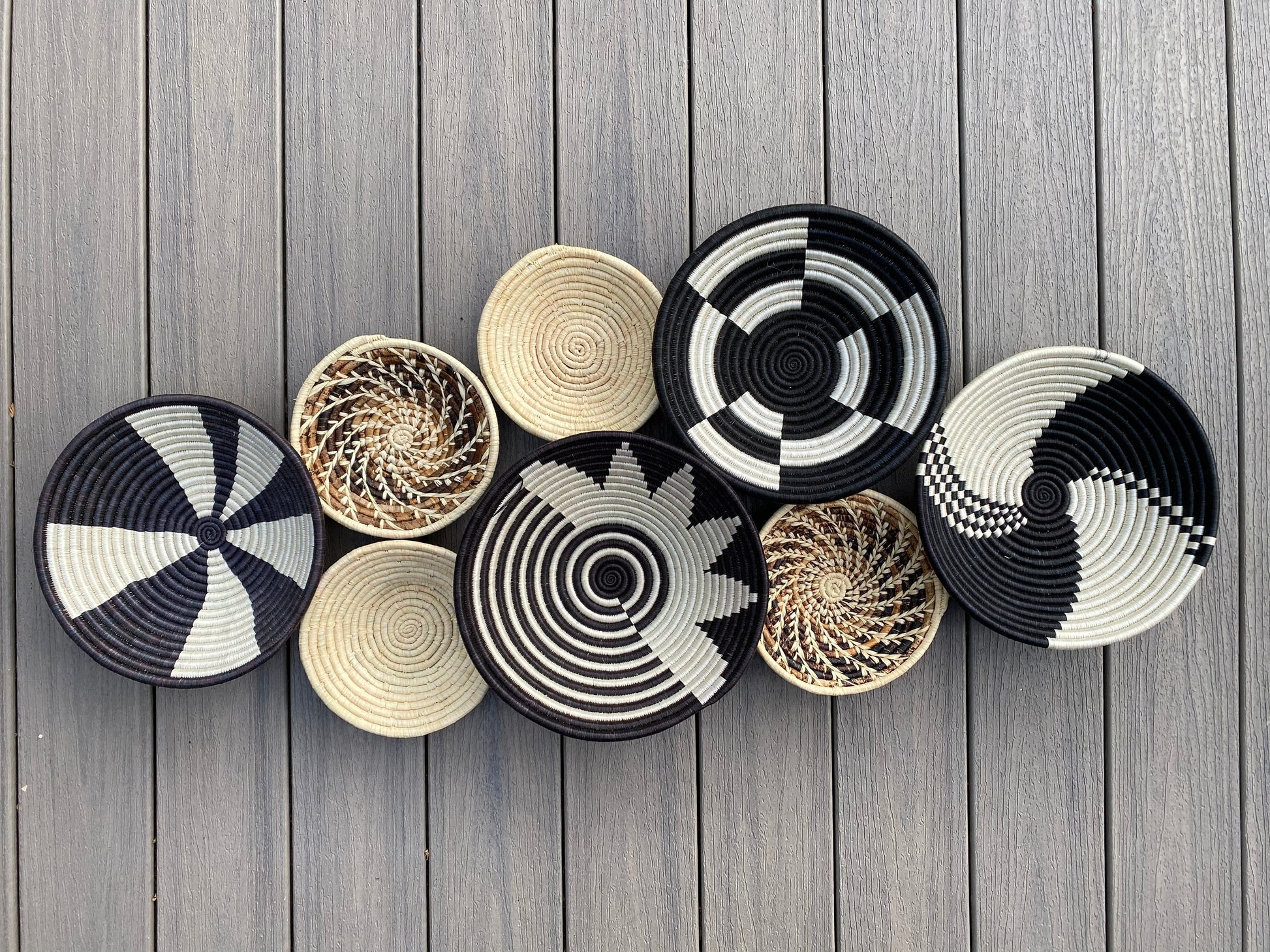 Moon’s Assorted Set of 8 African Baskets 7.5”-12” Wall Baskets Set, Wall hanging decor, African wall basket, Boho wall art 070