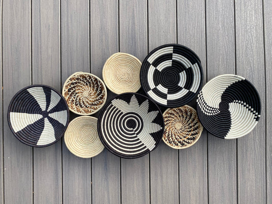 Moon’s Assorted Set of 8 African Baskets 7.5”-12” Wall Baskets Set, Wall hanging decor, African wall basket, Boho wall art 070