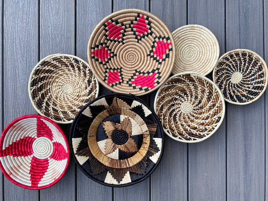 Moon’s Unique Set of 7 African Baskets 7.5”-12” Wall Baskets Set, Wall hanging decor, African wall basket, Boho wall art 082