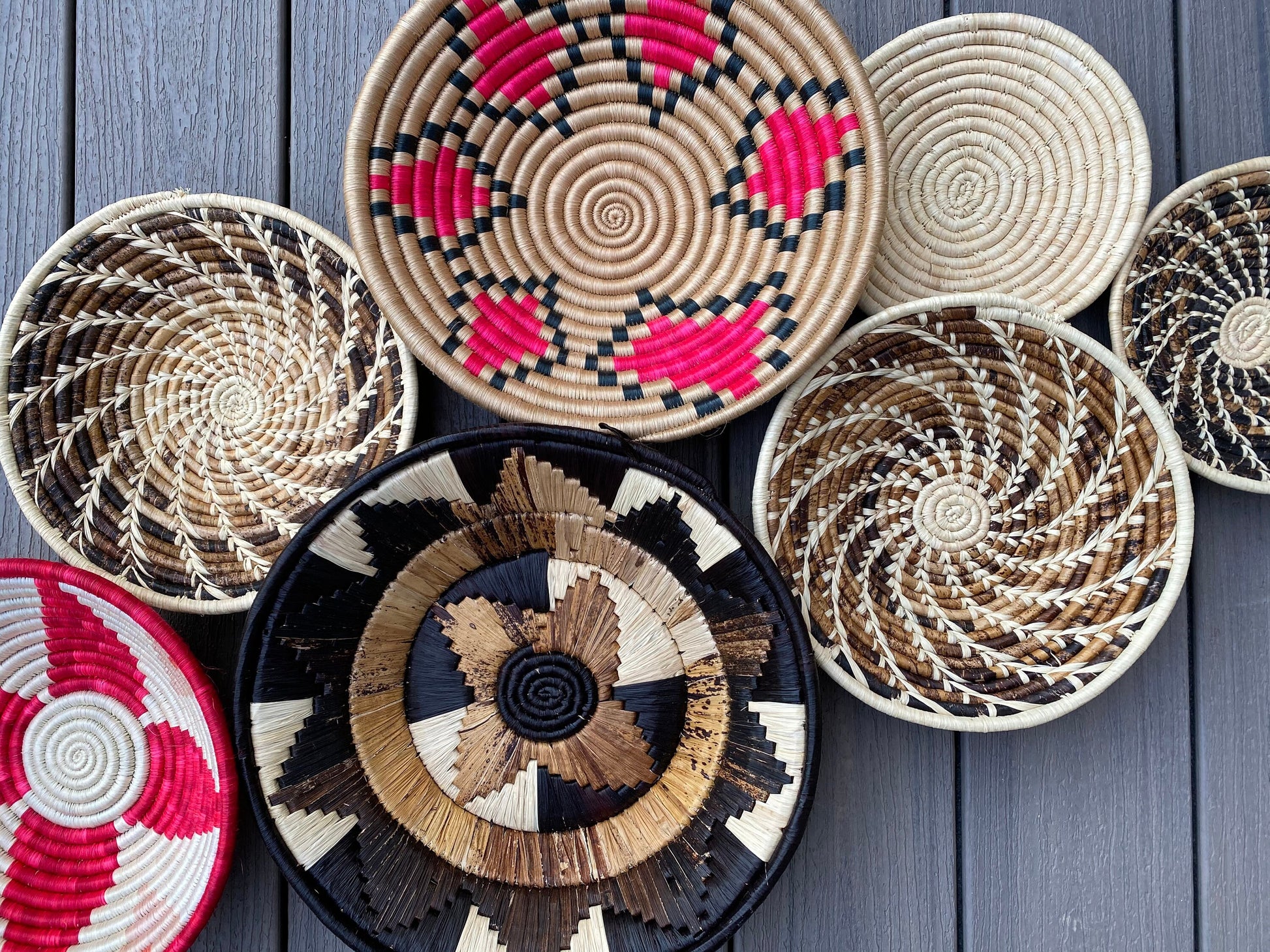Moon’s Unique Set of 7 African Baskets 7.5”-12” Wall Baskets Set, Wall hanging decor, African wall basket, Boho wall art 082 2