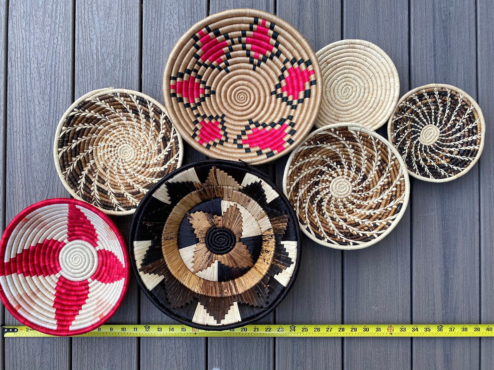 Moon’s Unique Set of 7 African Baskets 7.5”-12” Wall Baskets Set, Wall hanging decor, African wall basket, Boho wall art 082 4
