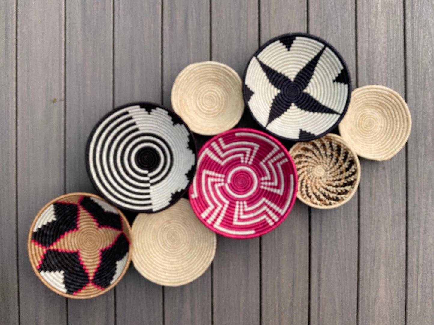 Moon’s Assorted Set of 8 African Baskets 7.5”-12” Wall Baskets Set, Wall hanging decor, African wall basket, Boho wall art 066