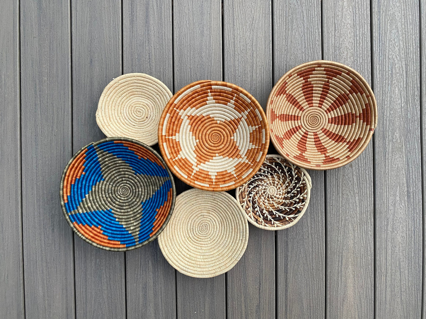 Moon’s Assorted Set of 6 African Baskets 7.5”-12” Wall Baskets Set, Wall hanging decor, African wall basket, Boho wall art